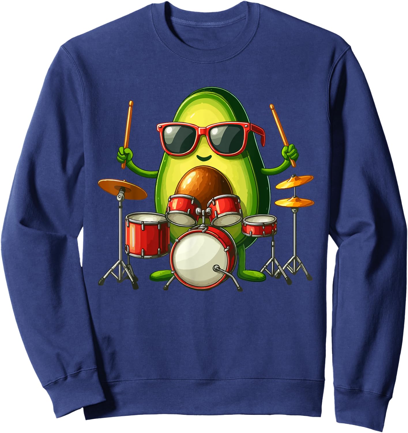 Avocado Sunglasses Playing Drum Funny Fruit Instrument Sweatshirt - Sweatshirt | Navy