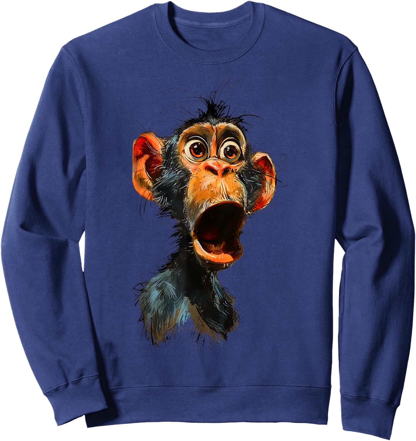 Surprised Monkey Funny Monkey Lover, Chimpanzee Meme Sweatshirt - Sweatshirt | Navy