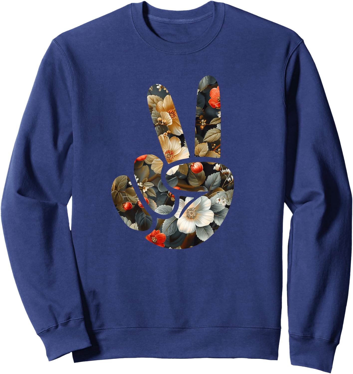 Elegant Silhouette Wildflowers Floral Peace Sign Hand Sweatshirt - Sweatshirt | Navy