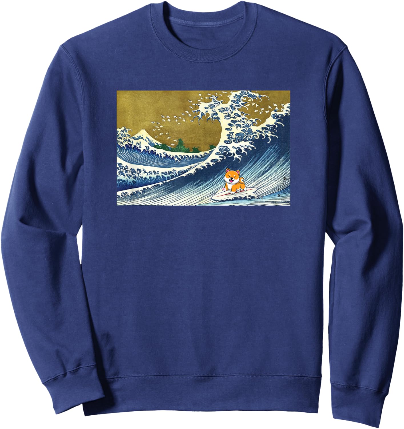 Kids Meme Lover Surfing A Great Wave Kawaii Girls Shiba Inu Sweatshirt - Sweatshirt | Navy