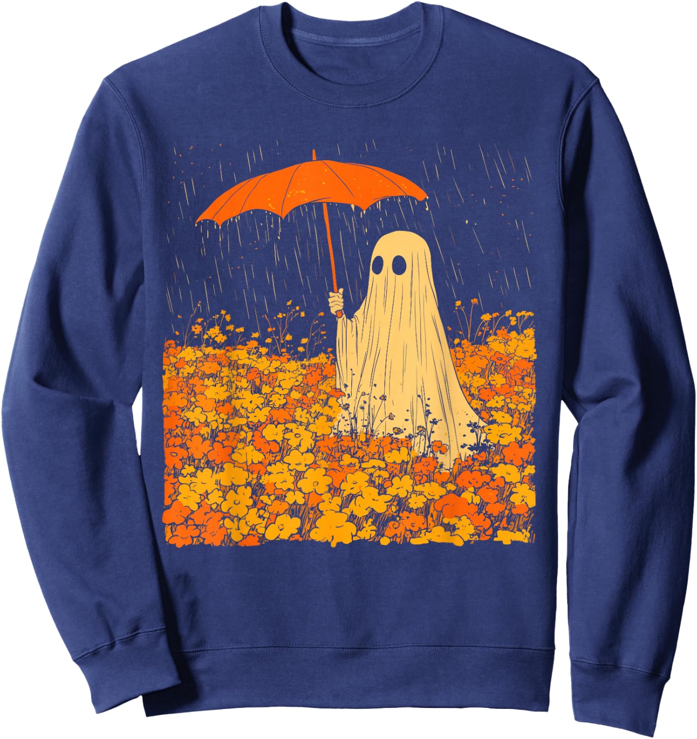 Vintage Floral Ghost Halloween Ghost in the Forest Gothic Sweatshirt - Sweatshirt | Navy