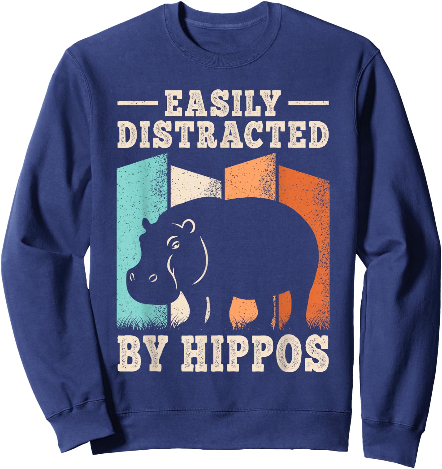 Easily Distracted by Hippos Hippopotamus Men Women Kids Sweatshirt - Sweatshirt | Navy