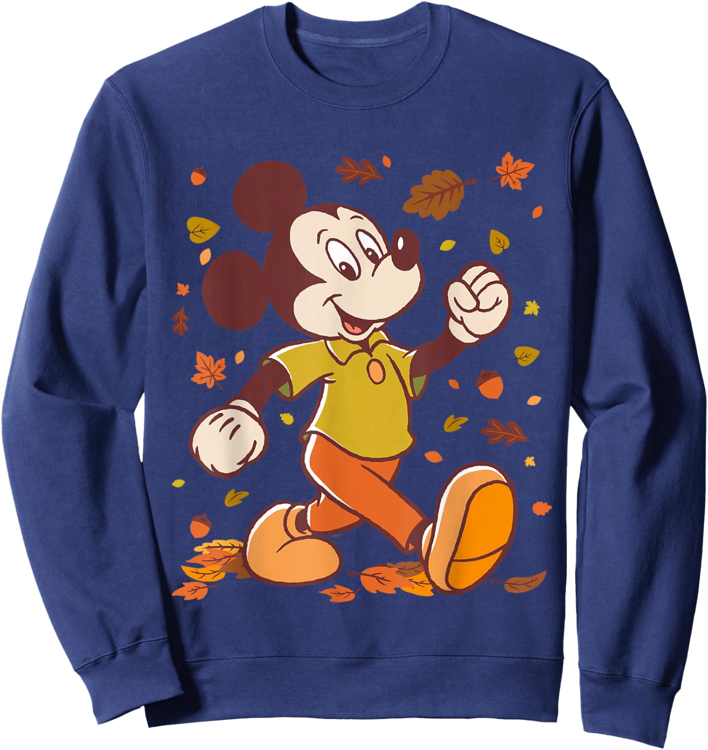 Disney Mickey Mouse Strolling Through Autumn Leaves Fall Sweatshirt - Sweatshirt | Navy