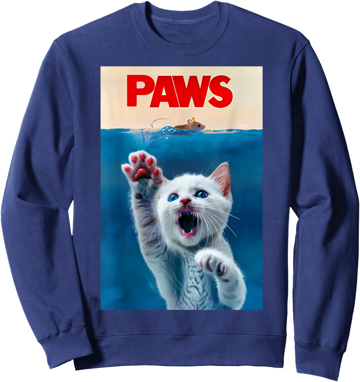 PAWS Funny Cat parody cat Lover Gift Kitten Shark Mouse meow Sweatshirt - Sweatshirt | Navy
