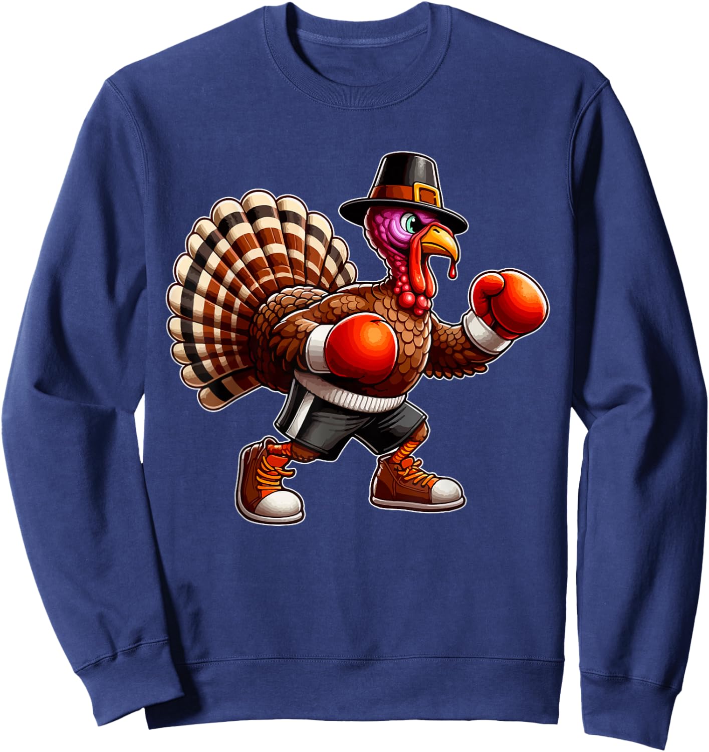 Turkey Thanksgiving Costume Playing Boxing Player Kids Sweatshirt - Sweatshirt | Navy
