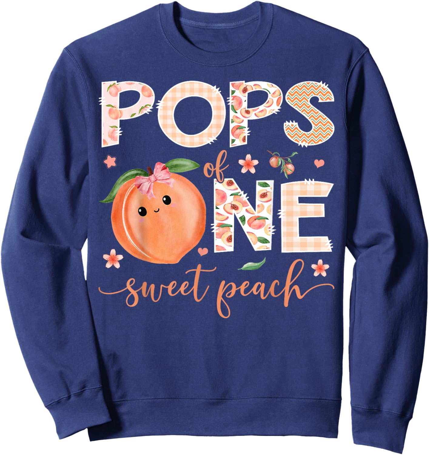 Pops of One Sweet Peach 1st Birthday Girl Party Sweatshirt - Sweatshirt | Navy