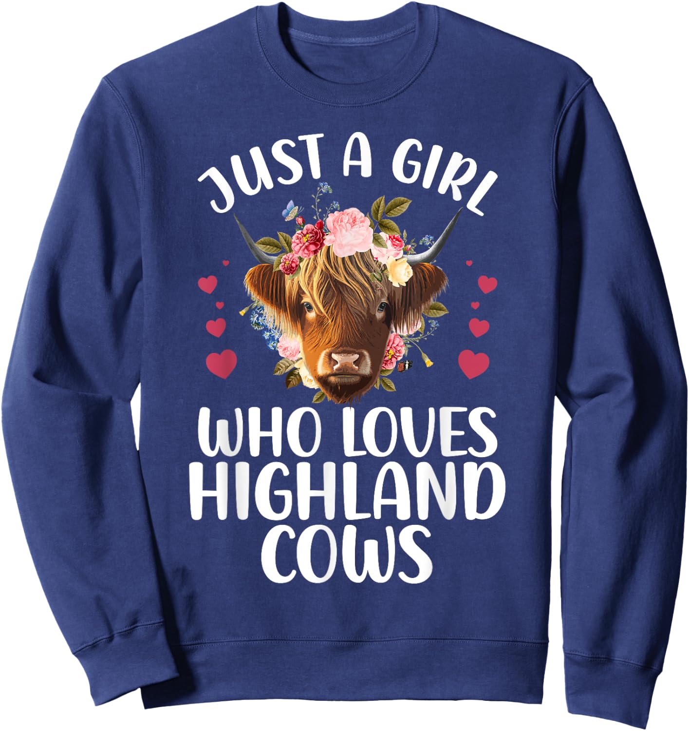 Funny Highland Cow Art Girls Highlander Cow Lover Sweatshirt - Sweatshirt | Navy