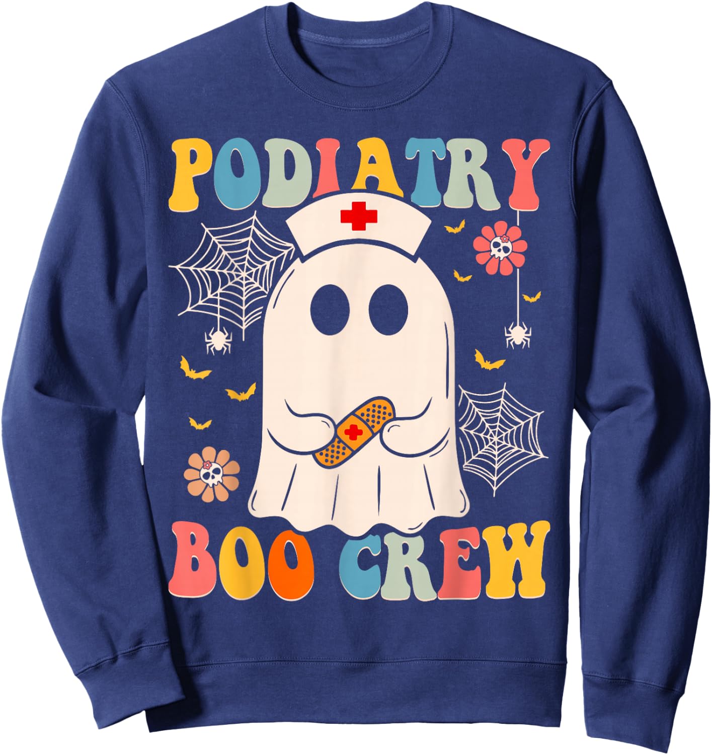 Groovy Podiatry Boo Crew Nurse Funny Ghost Halloween Nurse Sweatshirt - Sweatshirt | Navy