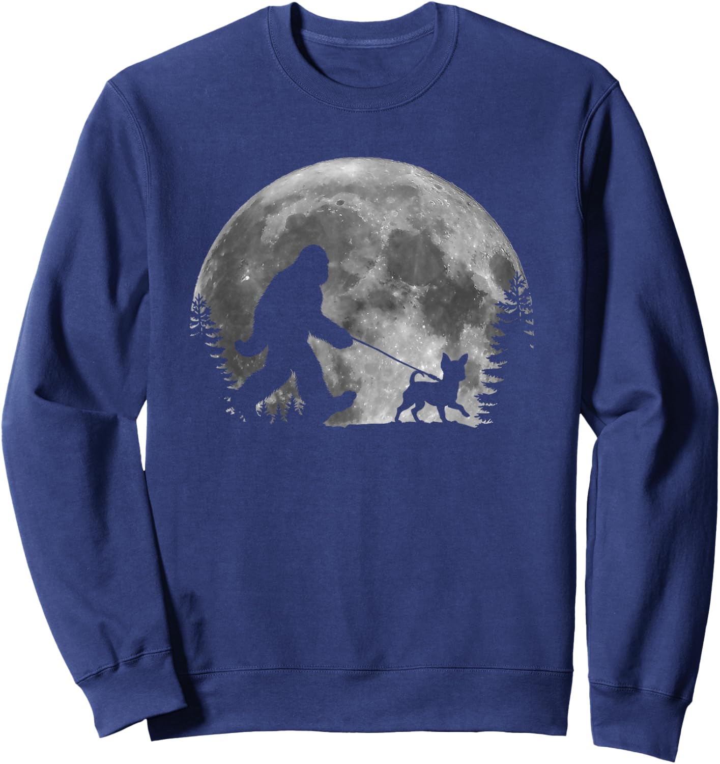 Bigfoot Walking a Dog Funny Chihuahua Lovers Moon Halloween Men Women Kids Sweatshirt - Sweatshirt | Navy