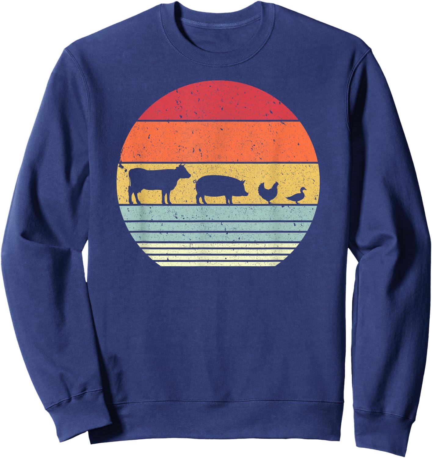 Farm Animals Shirt. Retro Cow, Pig, Chicken & Duck Sweatshirt - Sweatshirt | Navy