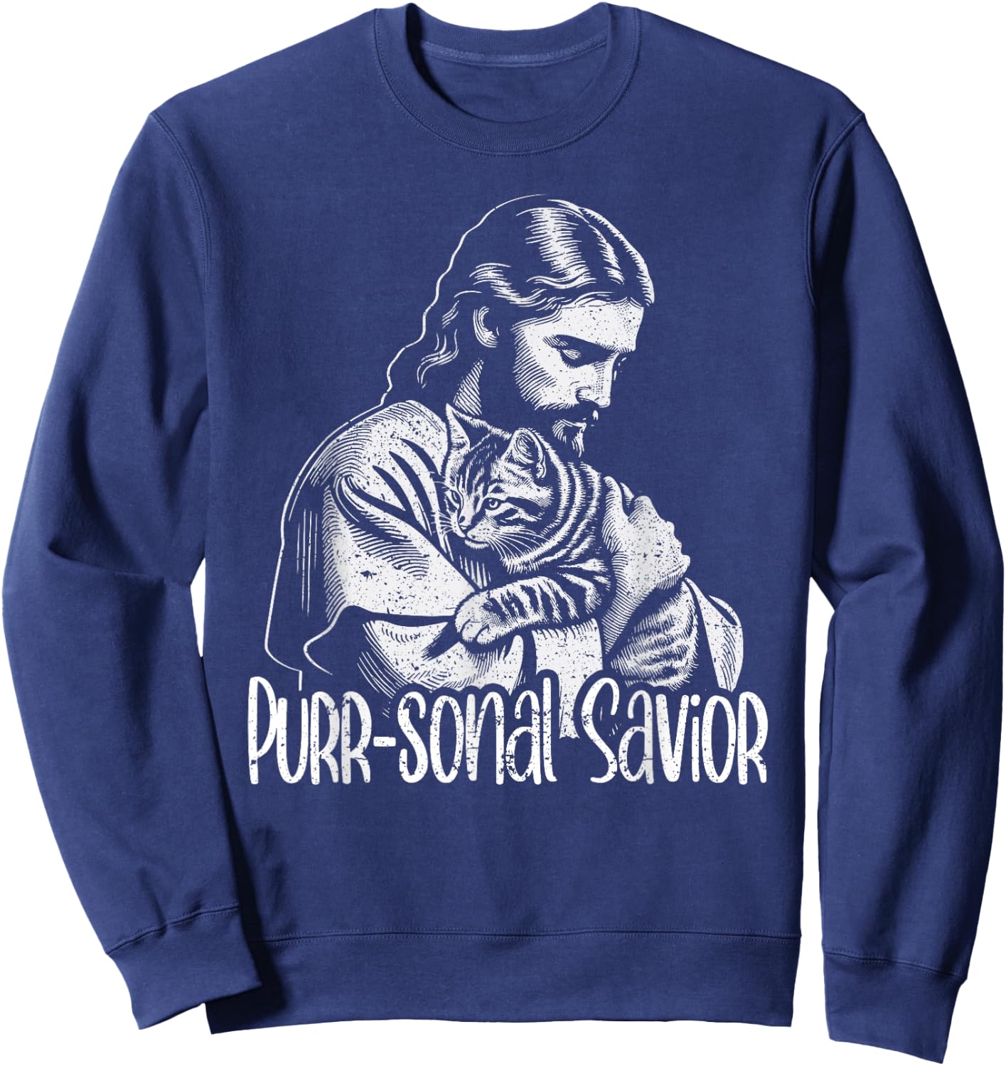 Purr-sonal Savior Jesus Loves Cats Christian Faith Sweatshirt - Sweatshirt | Navy