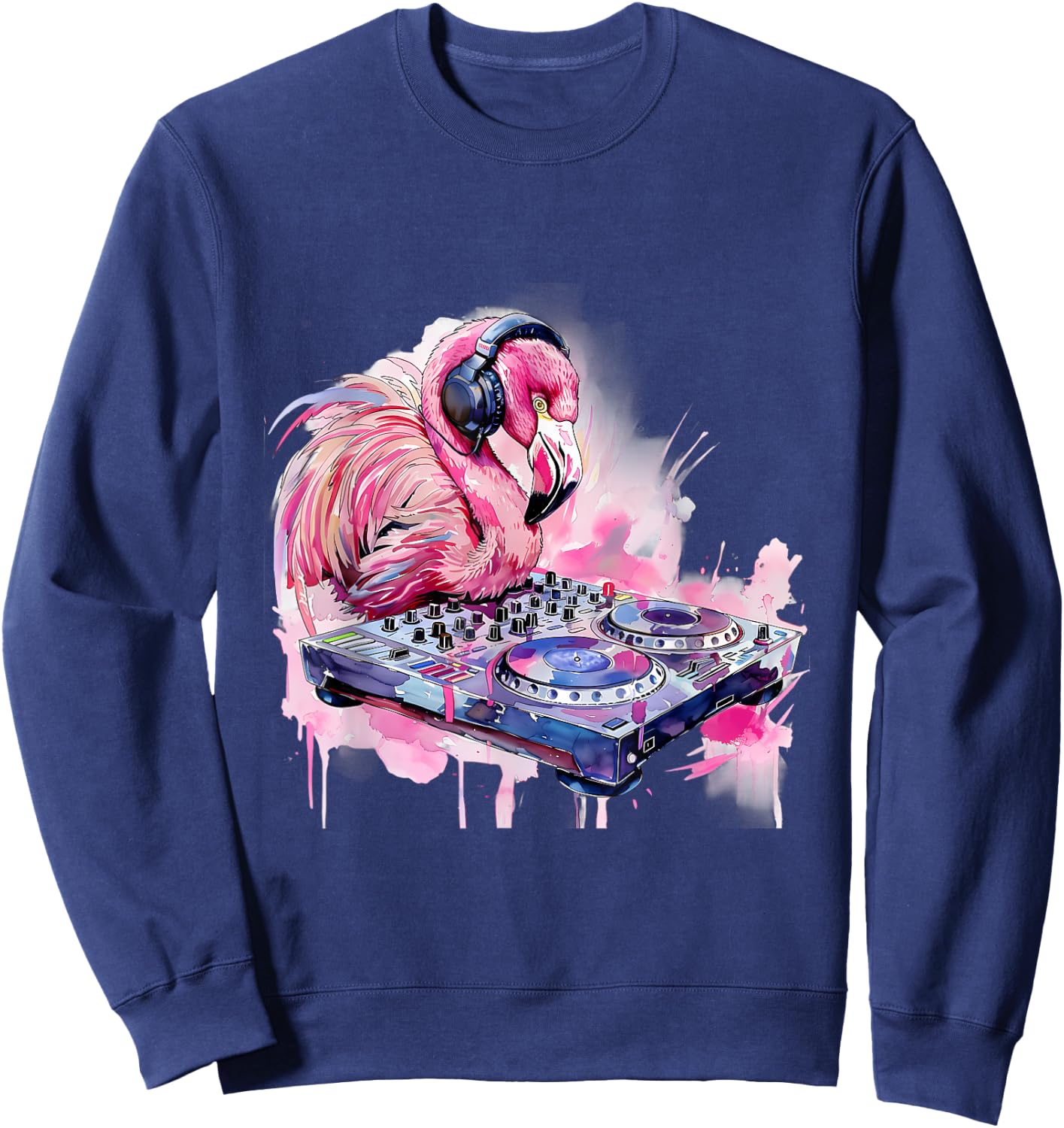 DJ Flamingo Bird Techno Dance Music Turntable DJ Flamingo Sweatshirt - Sweatshirt | Navy