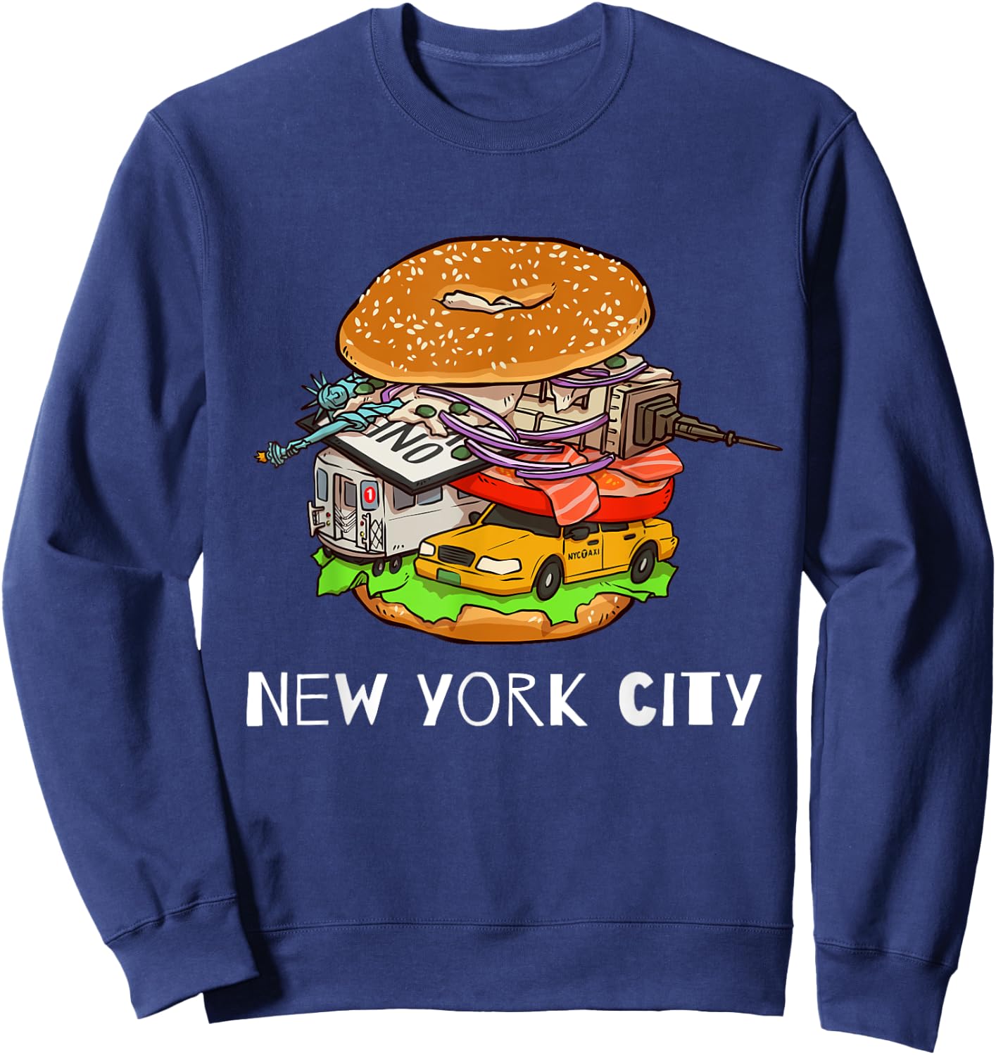 New York City Bagel with Everything NYC Sweatshirt - Sweatshirt | Navy