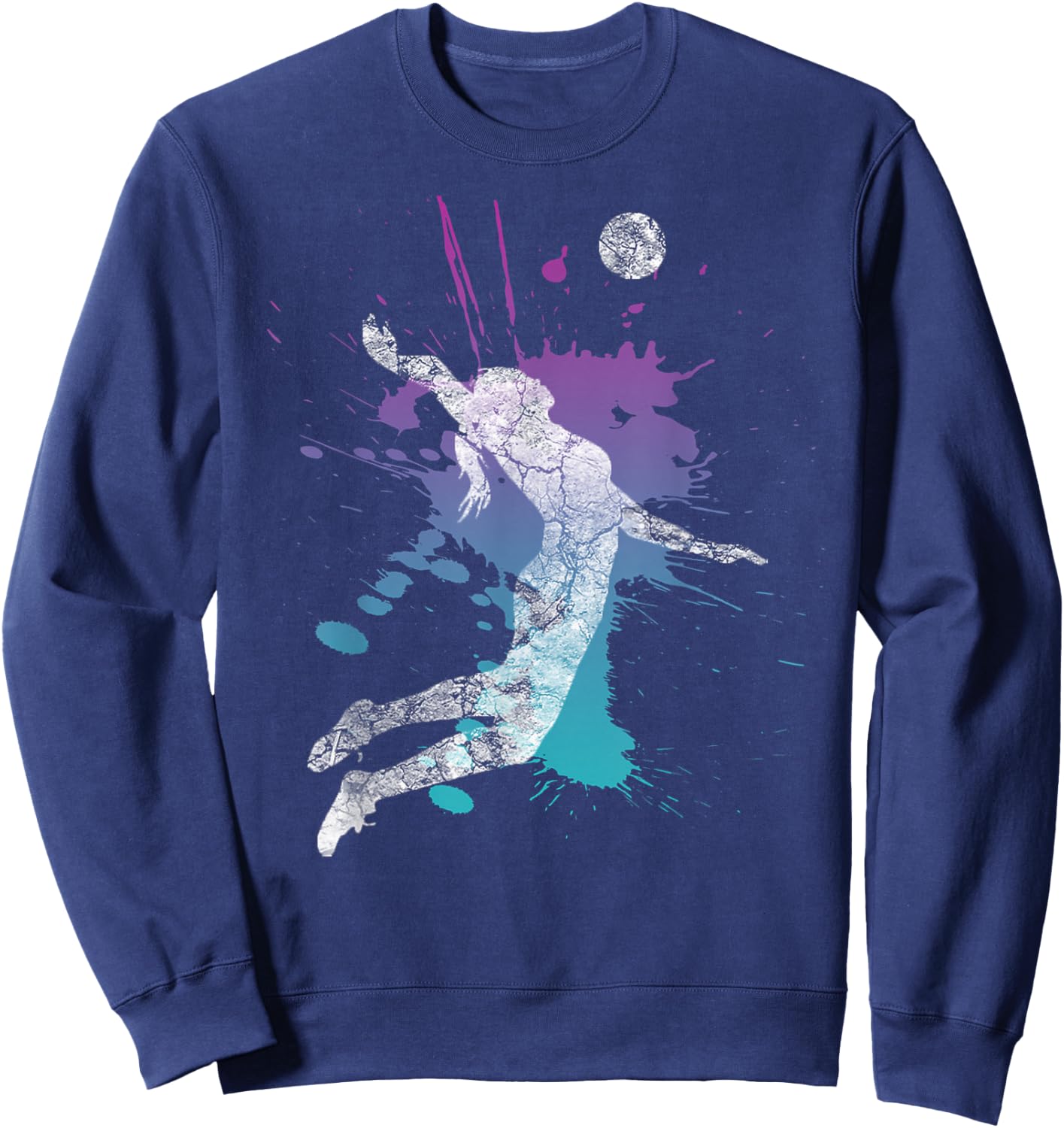 Girls Volleyball Poison Pink & Blue Server Teen Distressed Sweatshirt - Sweatshirt | Navy