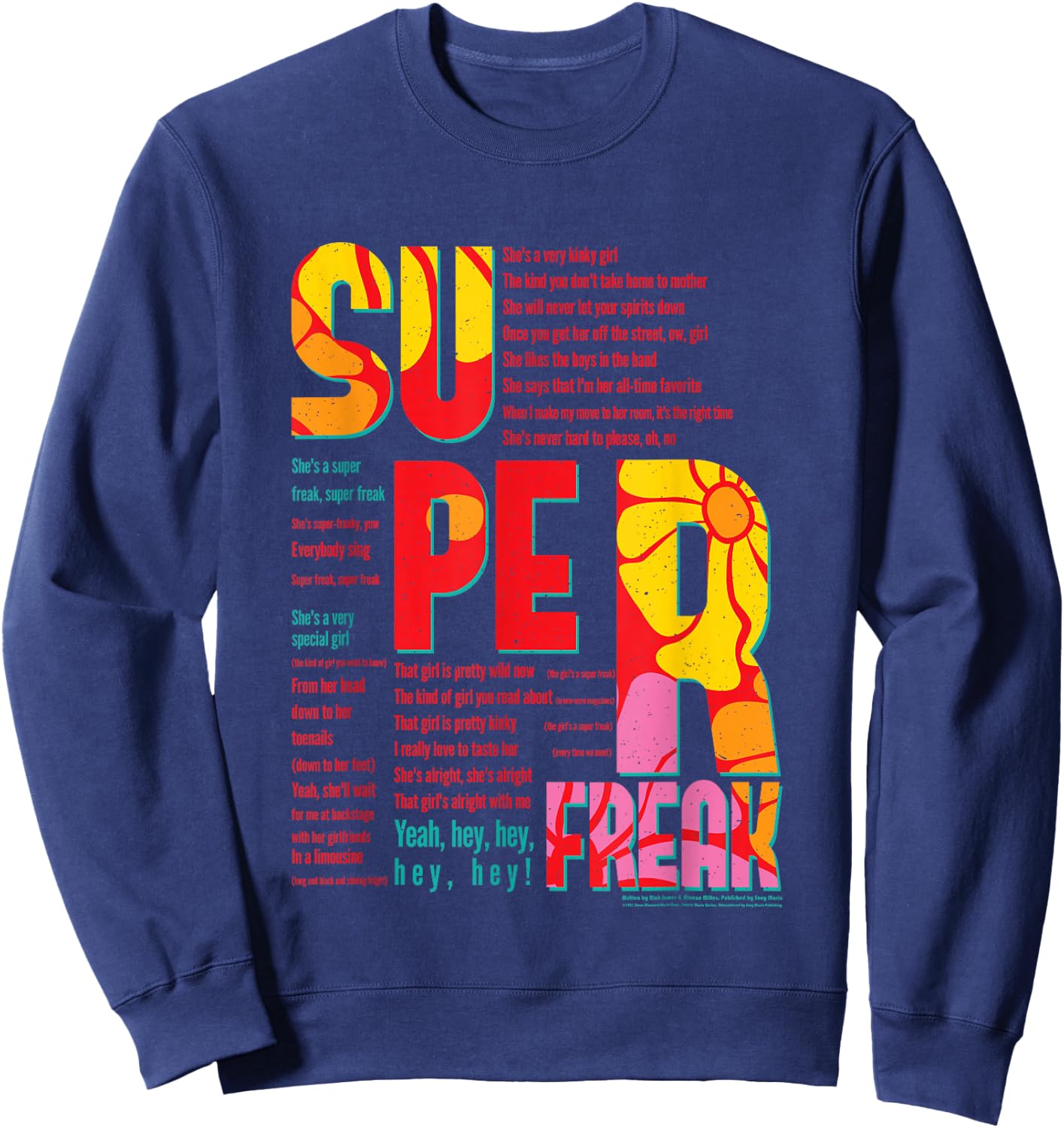 Super Freak Lyrics Rick James Motown Records Sweatshirt - Sweatshirt | Navy