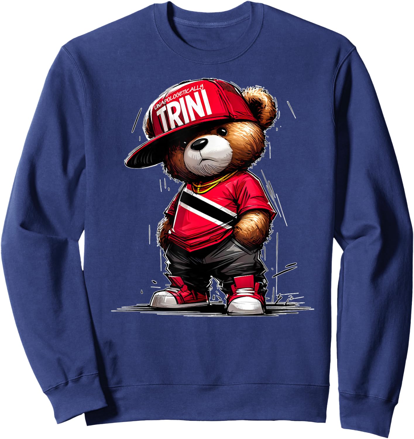 Unapologetically Trini Cool Teddy Bear Trinidad Flag Art Sweatshirt - Sweatshirt | Navy