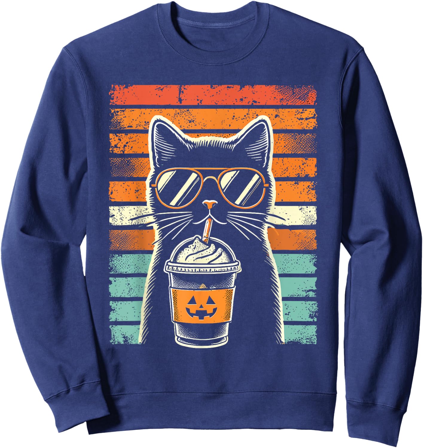 Trick or Treat Black Cat Hipster Funny Halloween Black Cat Women Kids Sweatshirt - Sweatshirt | Navy