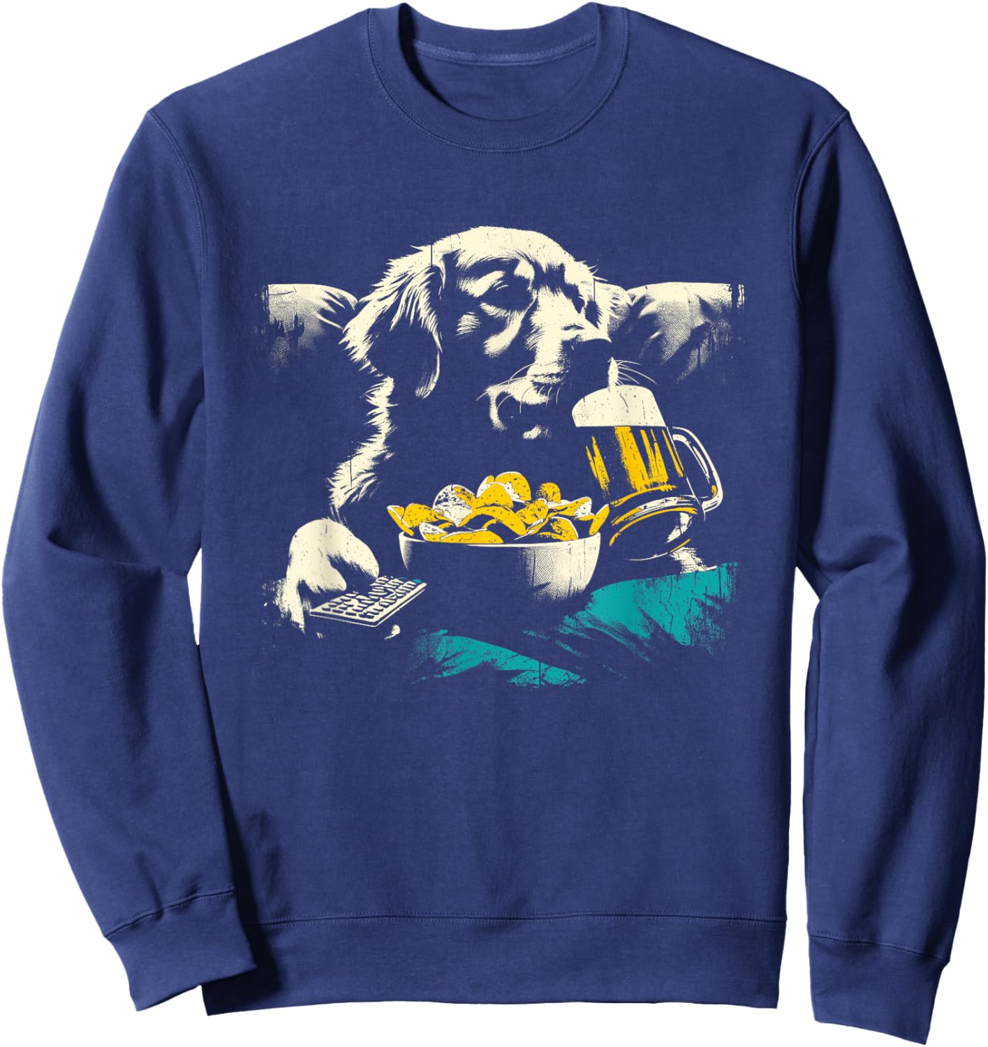 Golden Retriever Watching TV - Funny Snacks Beer Dog Lover Women Sweatshirt - Sweatshirt | Navy