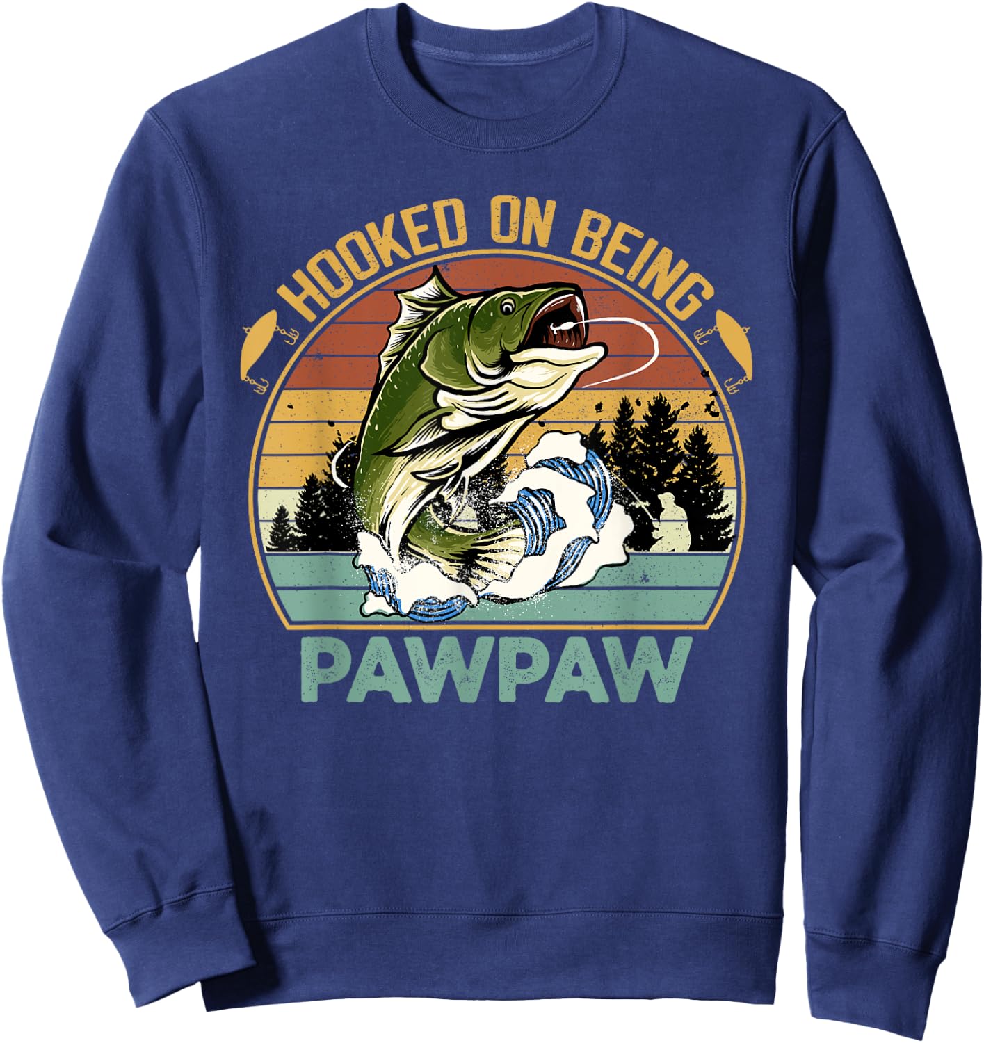 Vintage Hooked On Being Pawpaw Father's Day Fishing Sweatshirt - Sweatshirt | Navy