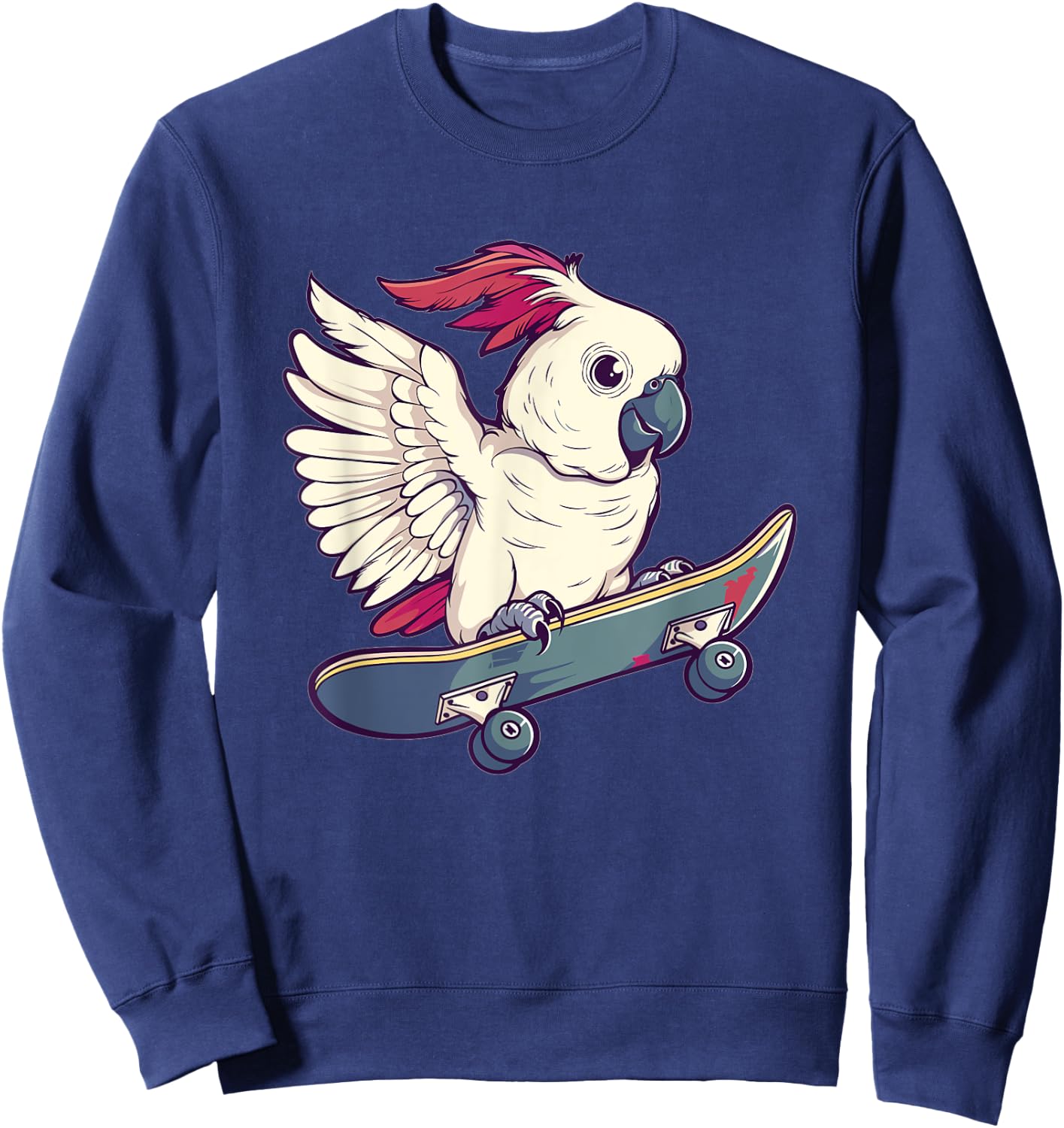 Cute Cockatoo With Skateboard I Kids Cockatoo Sweatshirt - Sweatshirt | Navy