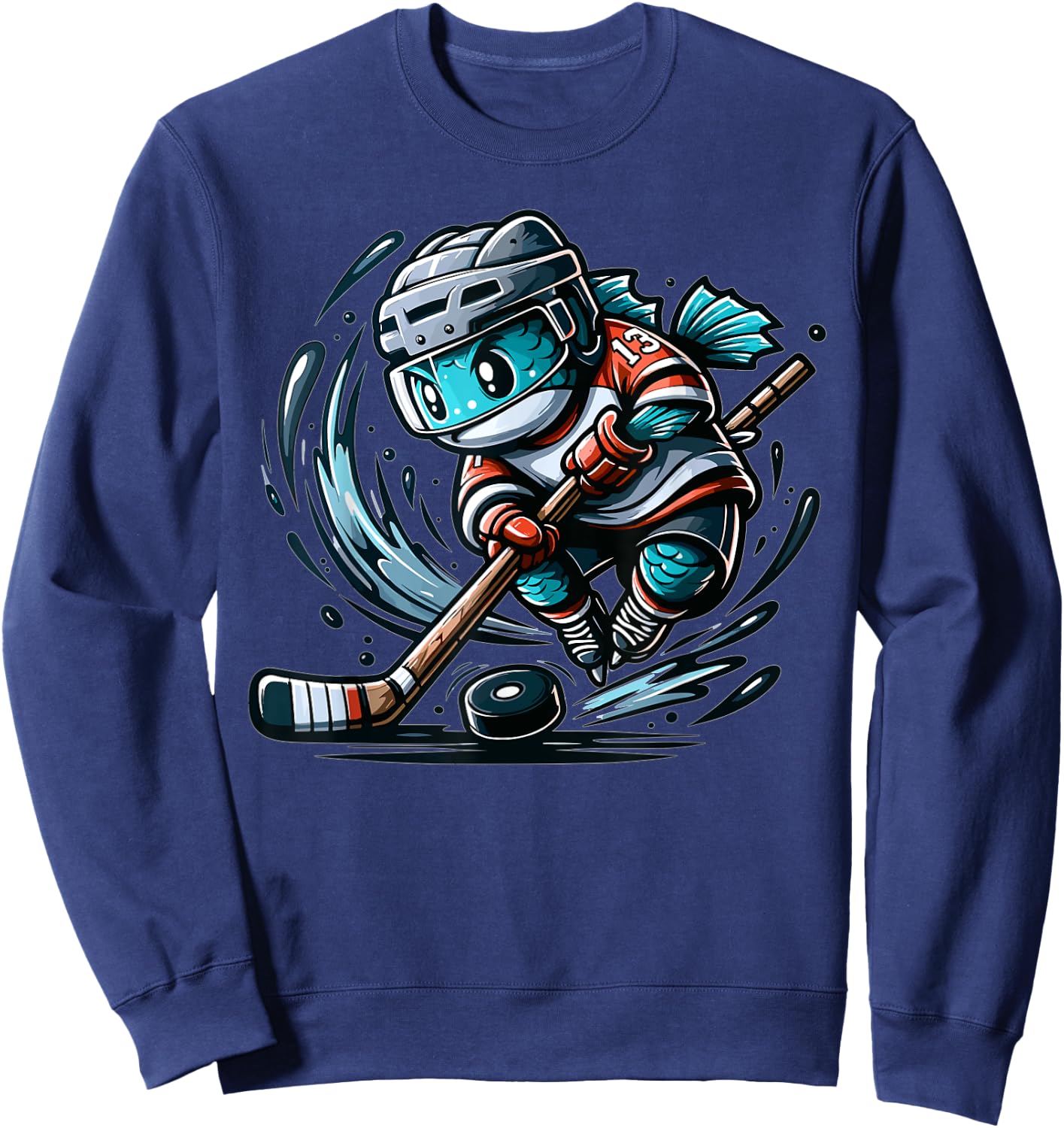 Funny Fishing Design, Fish Playing Hockey Sweatshirt - Sweatshirt | Navy