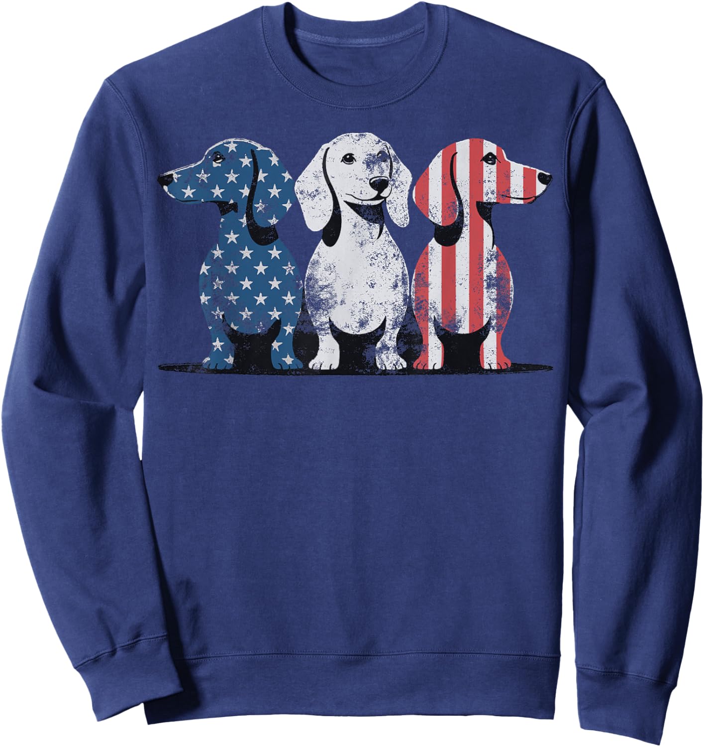 Patriotic Dachshund Dog USA Flag Sunglasses 4th of July Sweatshirt - Sweatshirt | Navy