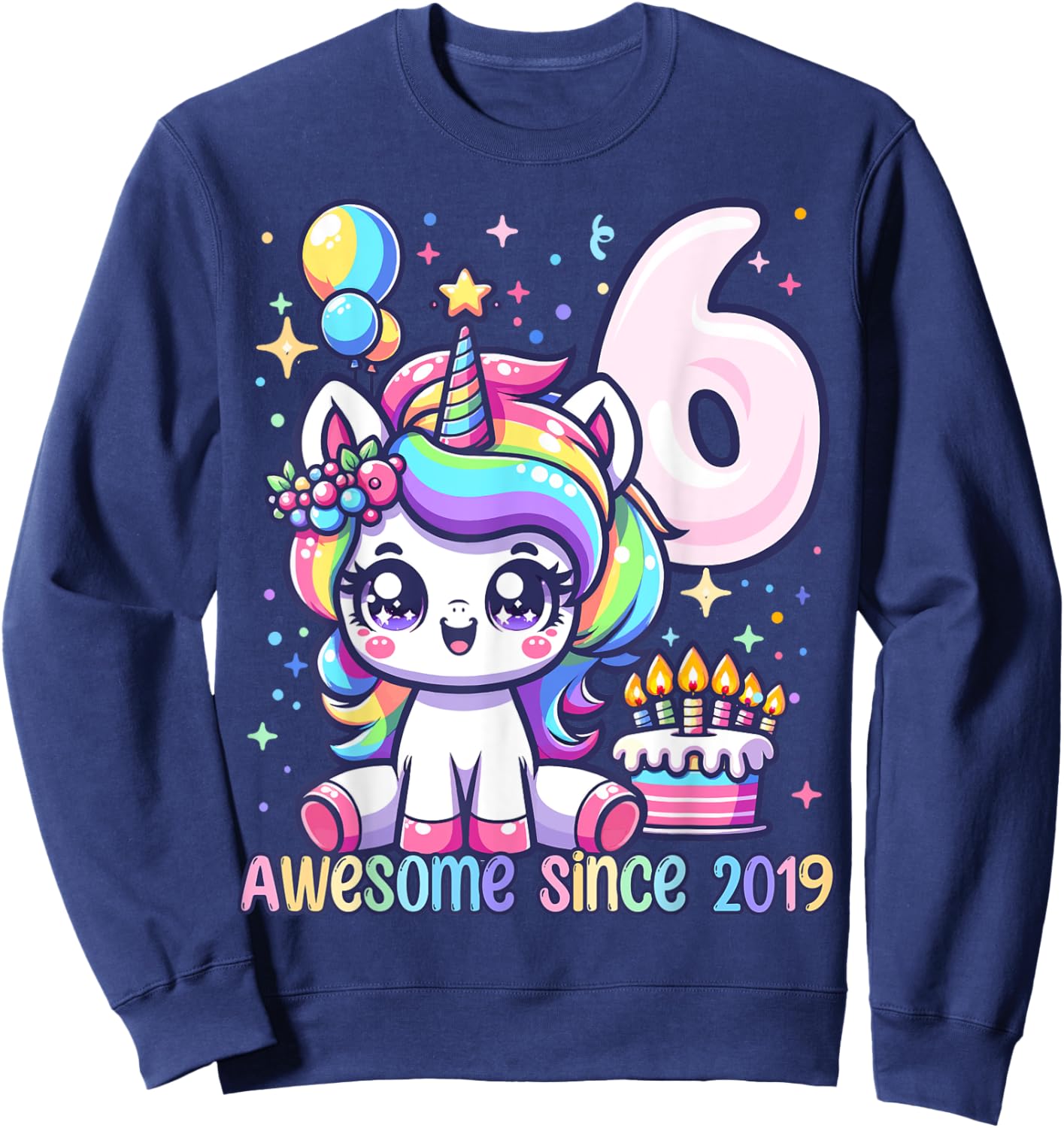 Unicorn 6th Birthday 6 Year Old Unicorn Party Girls Outfit Sweatshirt - Sweatshirt | Navy