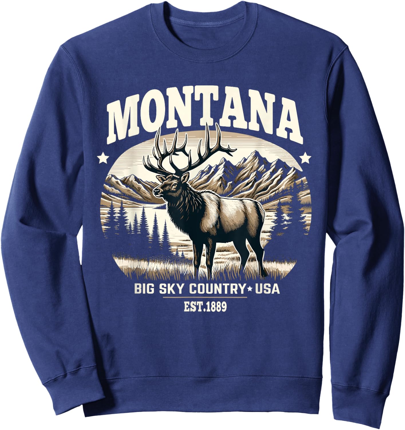 Montana Rocky Mountain Elk, Big Sky Country Design Sweatshirt - Sweatshirt | Navy