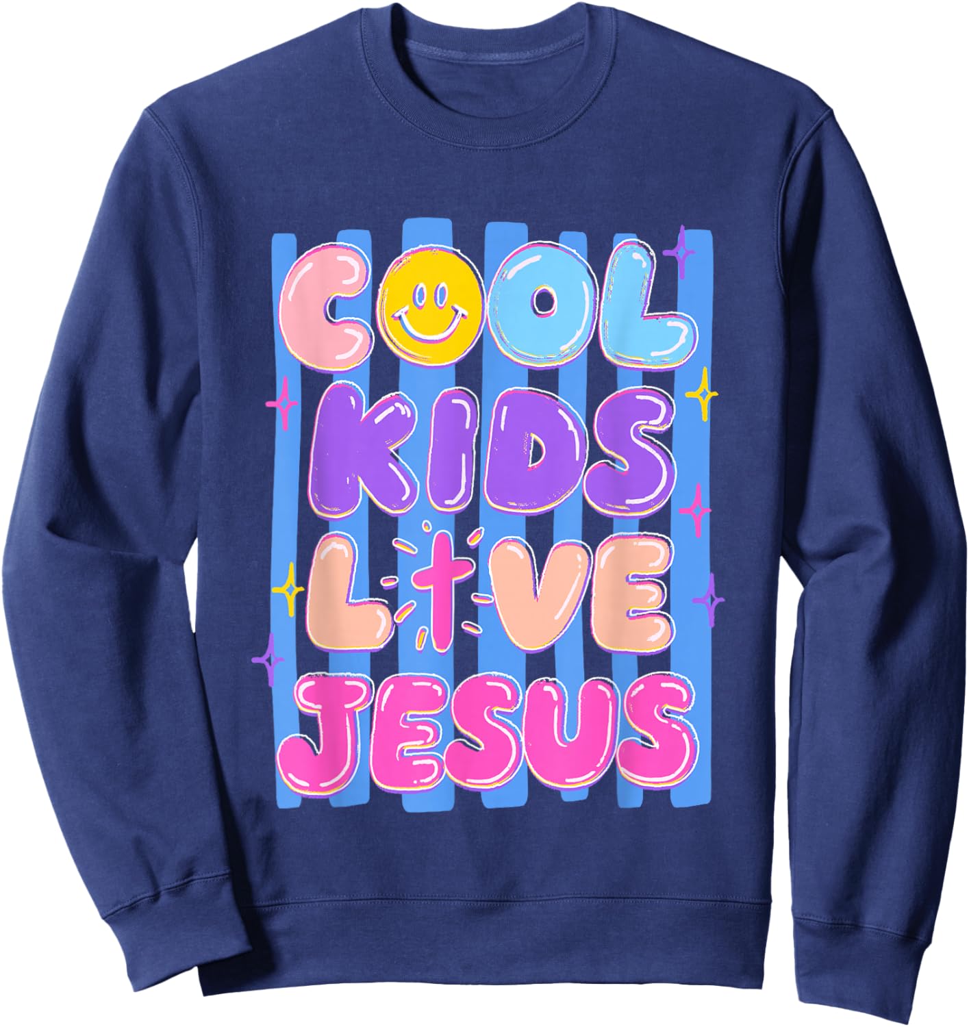 Preppy Cool Kids Love Jesus Stripes Christian Faith Girl Kid Sweatshirt - Sweatshirt | Navy