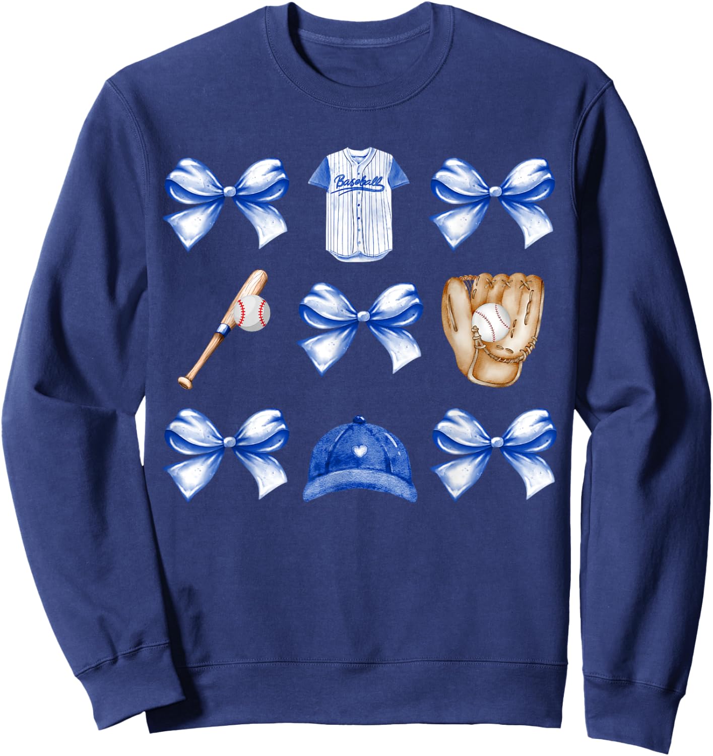 Baseball Game Day Blue Coquette Bow Baseball Mom Retro Sweatshirt - Sweatshirt | Navy