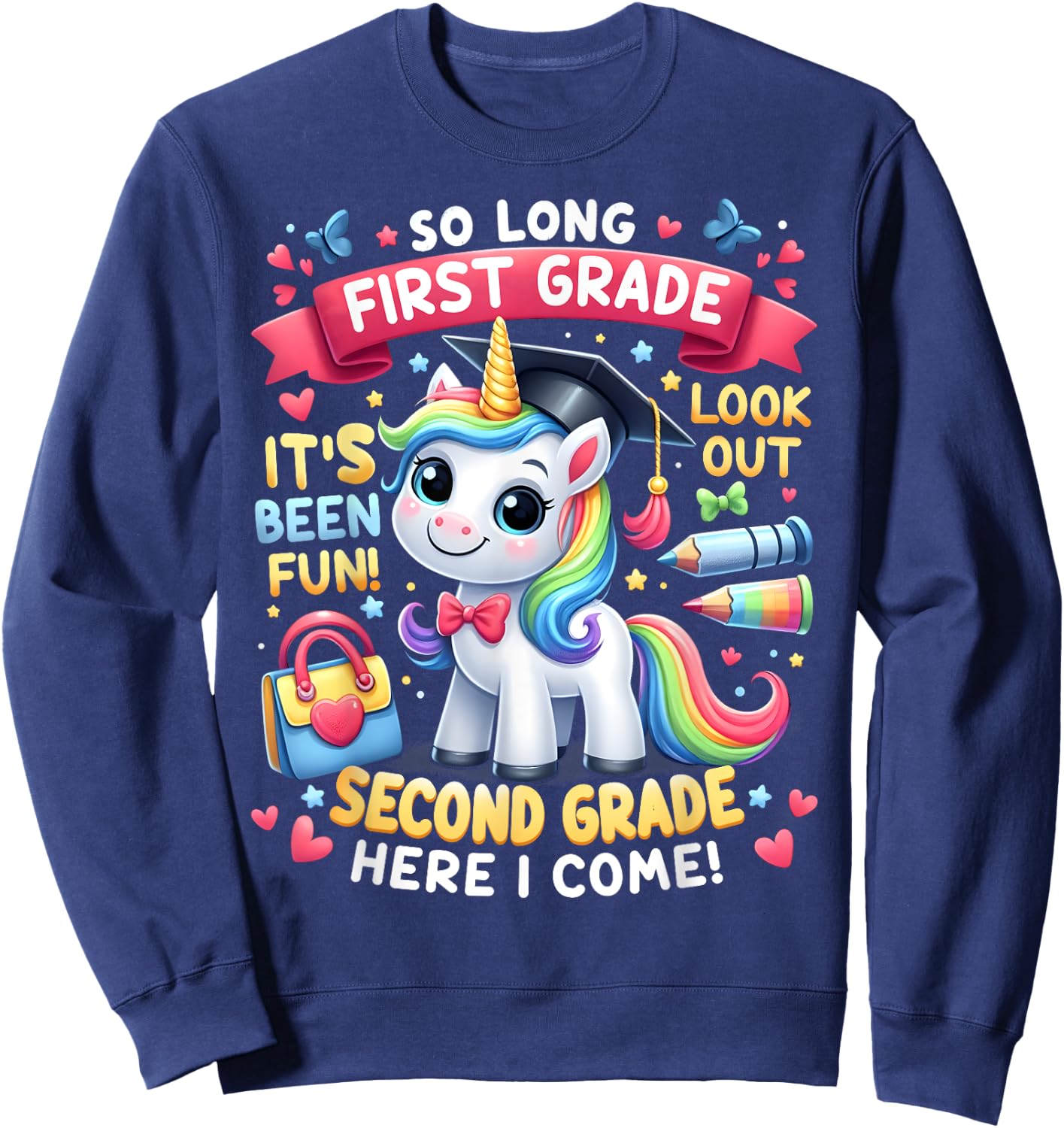 So long First Grade Hello Second Grade Cute Unicorn Summer Men Women Girls Kids Sweatshirt - Sweatshirt | Navy