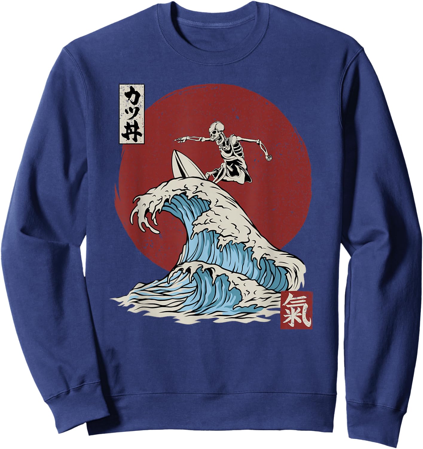 Skeleton Surfing The The Great Wave Off Kanagawa Japanese Sweatshirt - Sweatshirt | Navy