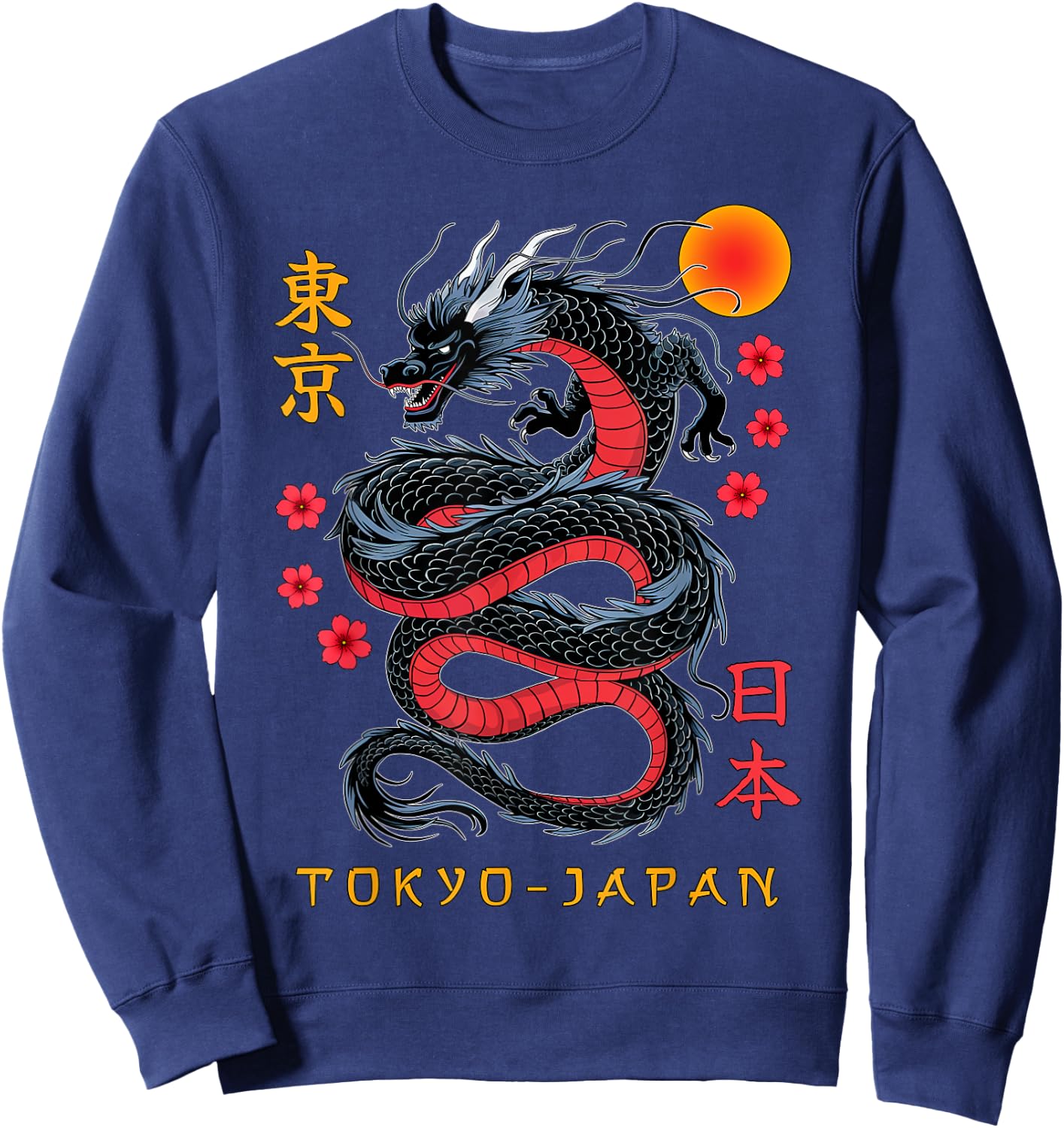 Japanese Dragon Tokyo Japan 80's Asian Mythical Anime Tattoo Sweatshirt - Sweatshirt | Navy