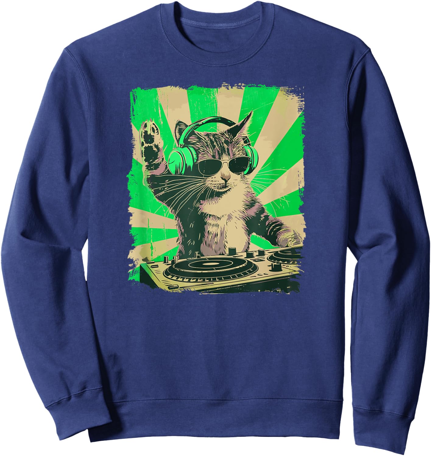 DJ Cat Disco Funny Sound Tech Headphone Techno Music Women Sweatshirt - Sweatshirt | Navy