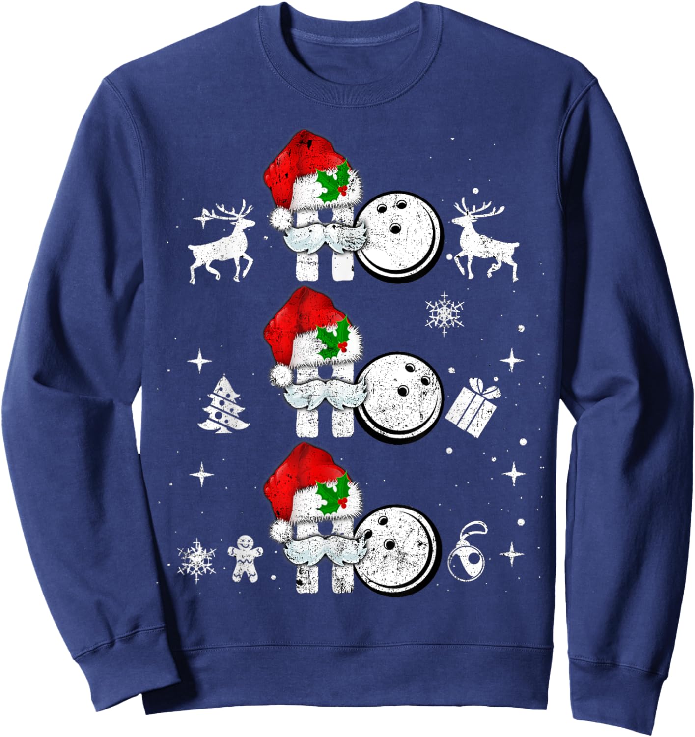 Christmas Bowling Ball Ho Ho Xmas Sports Reindeer Santa Hat Sweatshirt - Sweatshirt | Navy