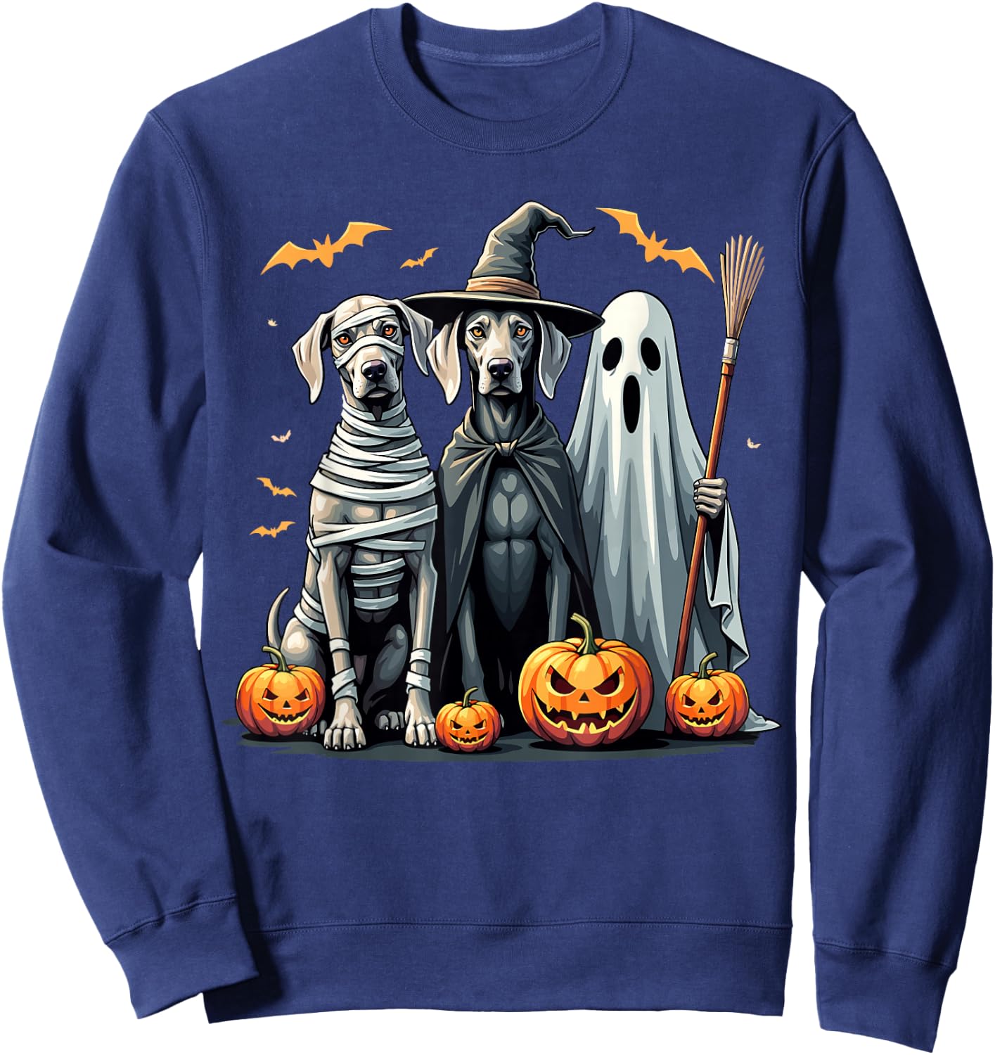 Weimaraner Halloween Costume Mummy Witch Ghost Sweatshirt - Sweatshirt | Navy