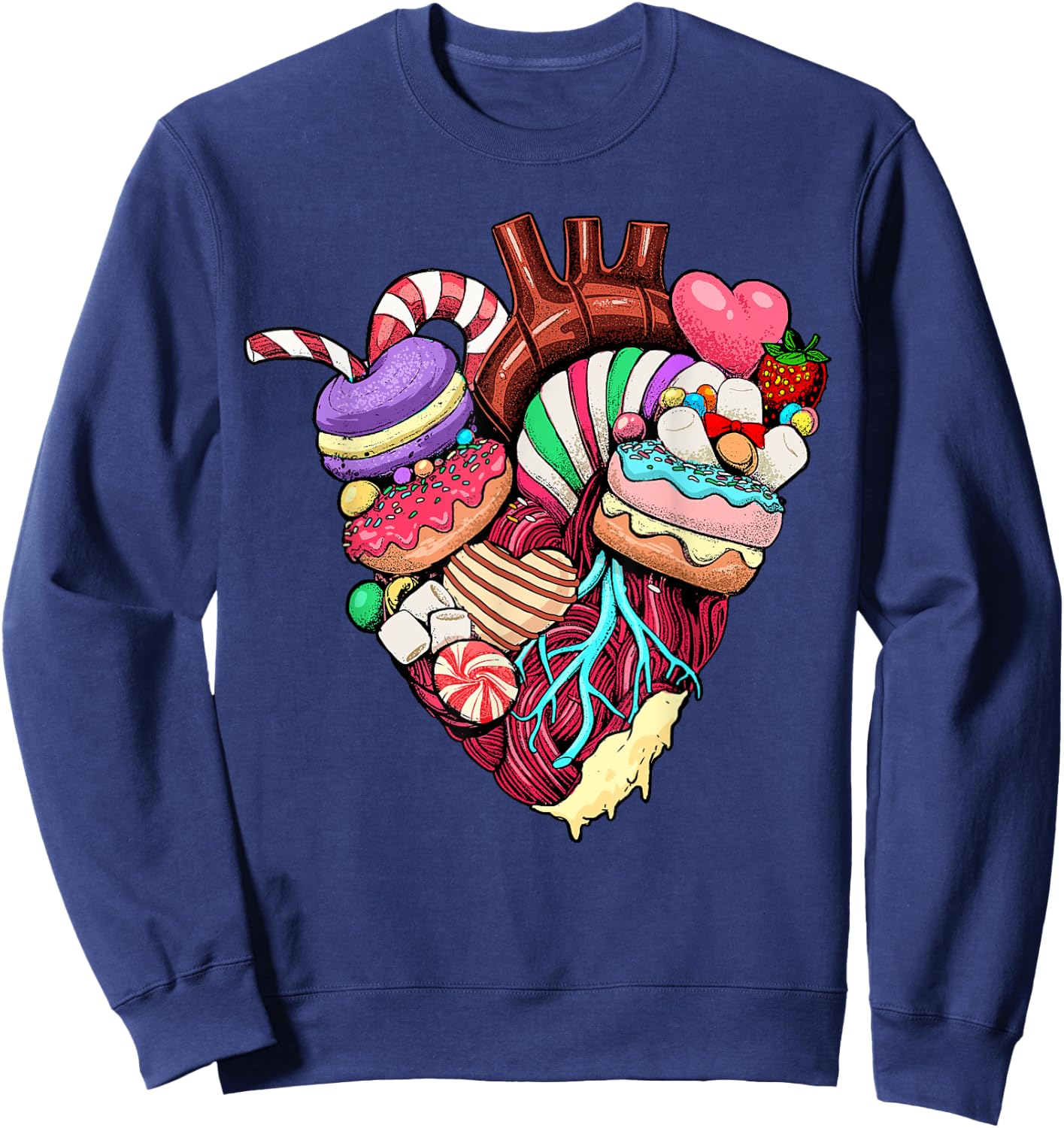 Anatomical Heart Shirt Sweet Candy Heart Cardiology Cardiac Sweatshirt - Sweatshirt | Navy