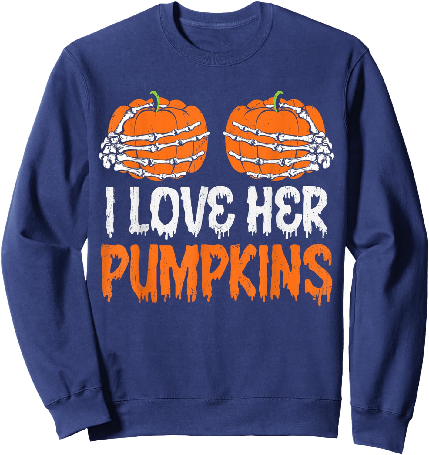 I Love His Broomstick I Love Her Pumpkins Halloween Couples Sweatshirt - Sweatshirt | Navy