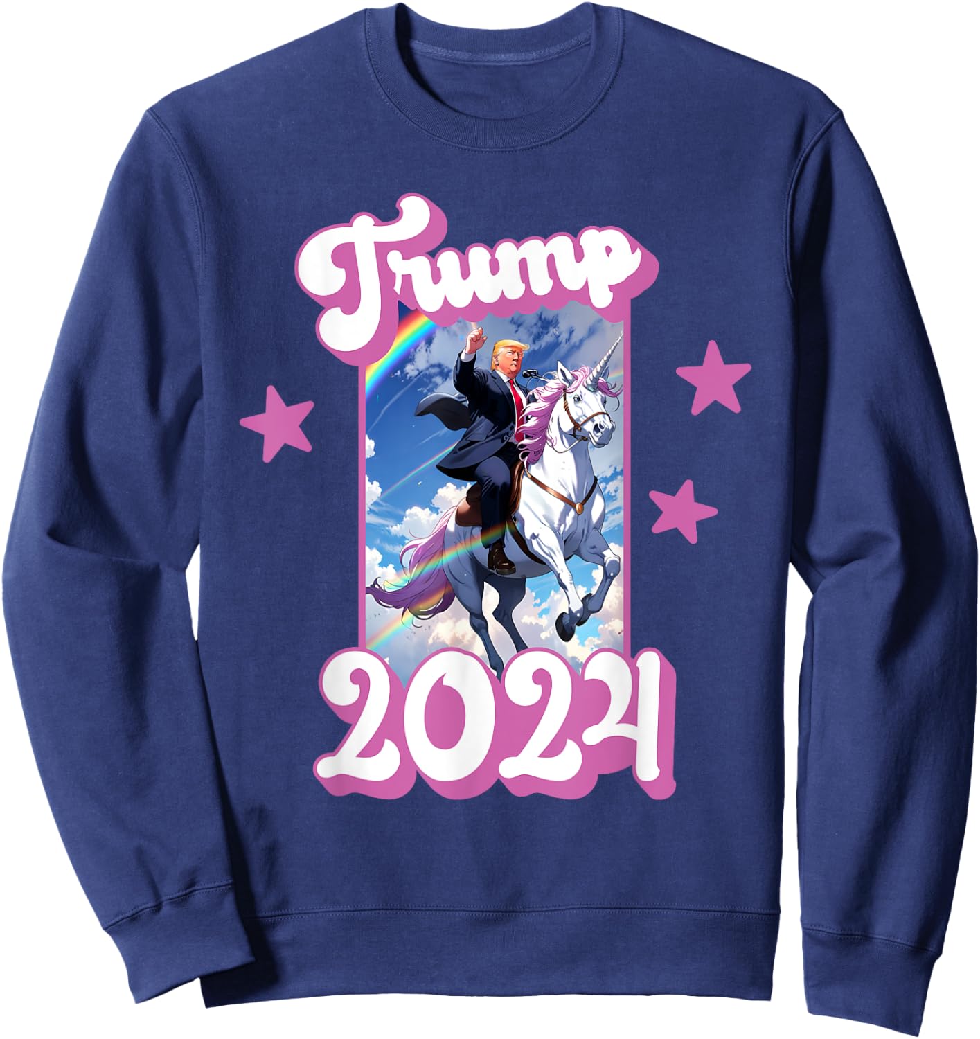 Funny Donald Trump Riding an Unicorn. Pink Trump 2024 Girl Sweatshirt - Sweatshirt | Navy