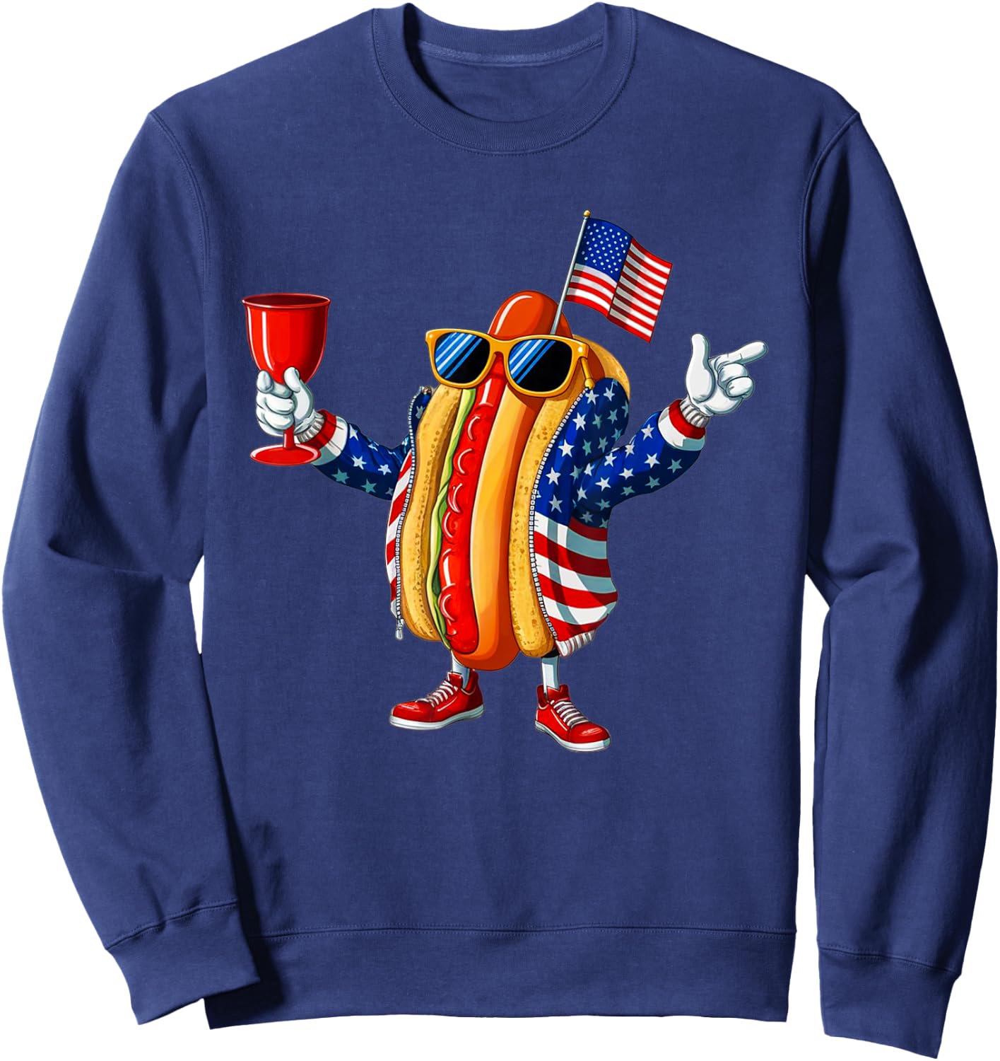 Patriotic 4th of July Hotdog Funny Fourth of July Men Women Sweatshirt - Sweatshirt | Navy