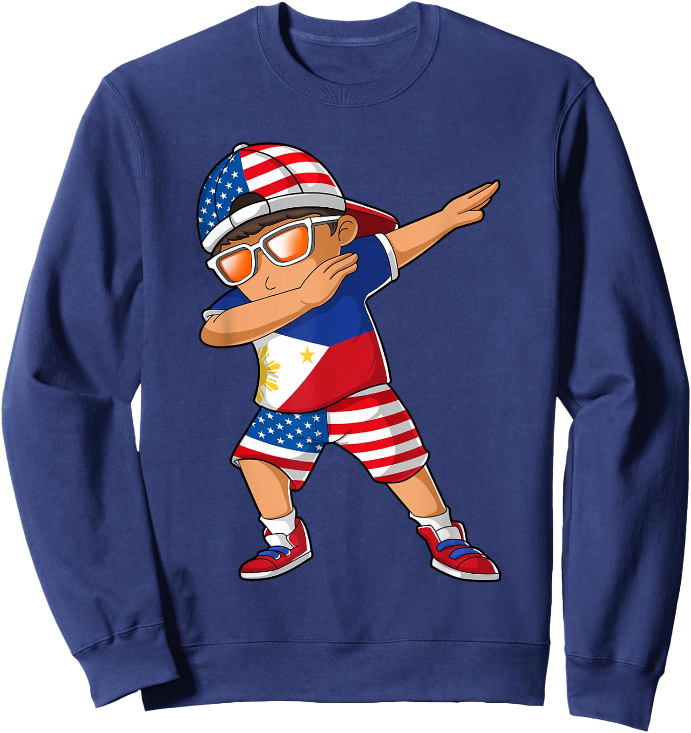 Half American Half Filipino Boy Kid Philippine Flag Sweatshirt - Sweatshirt | Navy