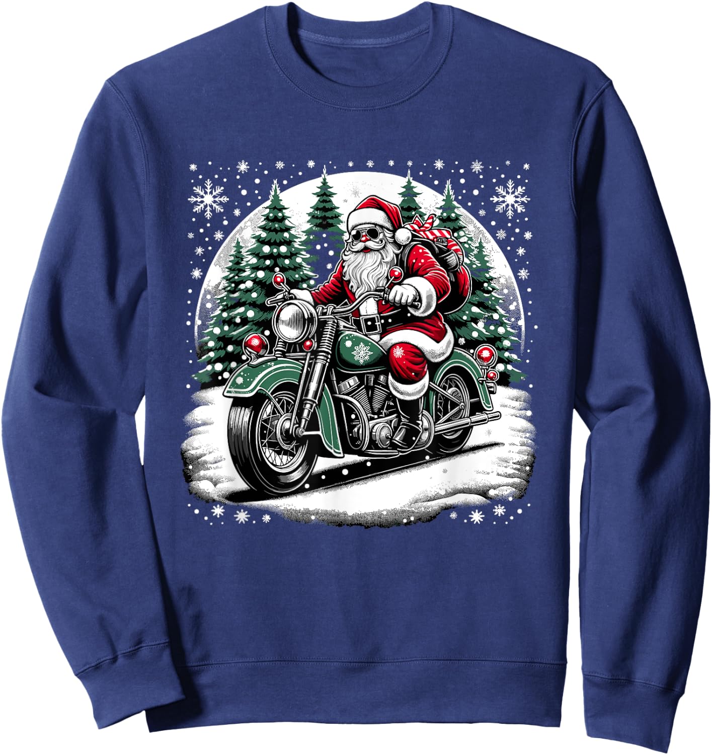 Santa Riding A Vintage Motorcycle Biker Santa Xmas Sweatshirt - Sweatshirt | Navy