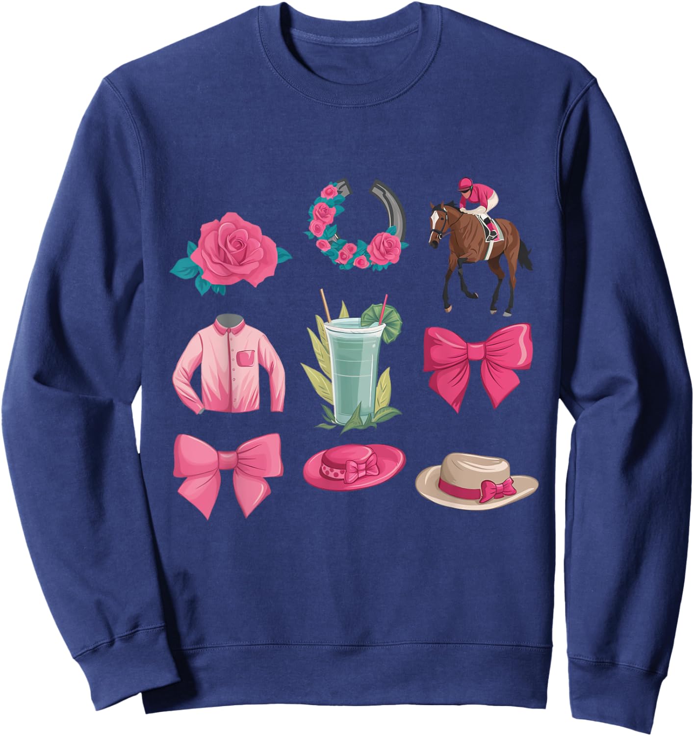 Pink Coquette Bow Derby Day Horse Racing Derby Sweatshirt - Sweatshirt | Navy