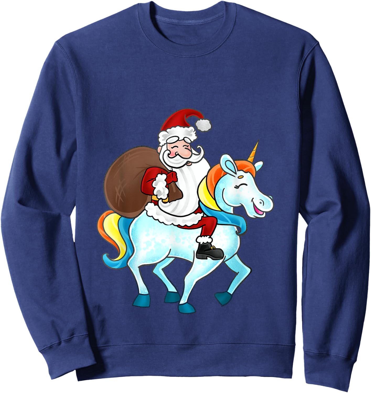Funny Santa Claus Riding A Unicorn Cute Christmas Lover Sweatshirt - Sweatshirt | Navy