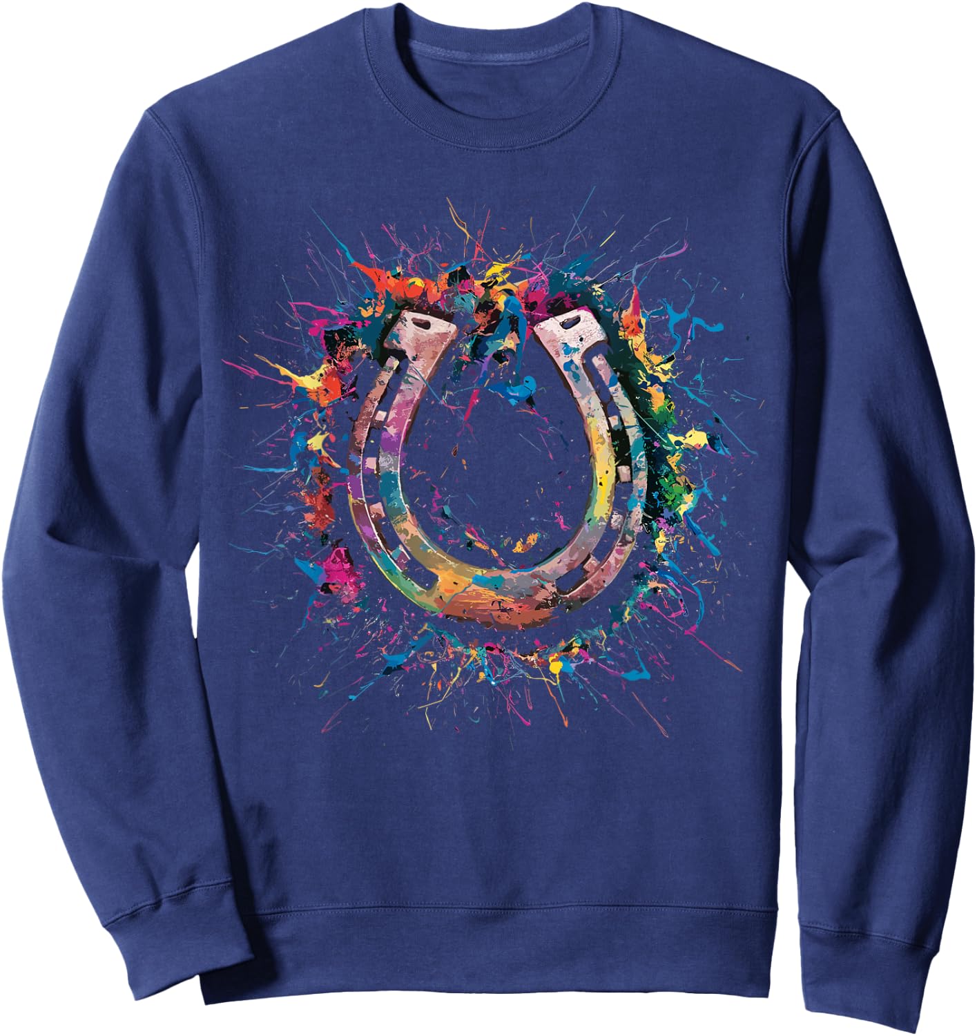 Colorful Paint Splash Horseshoe Art Graphic Sweatshirt - Sweatshirt | Navy