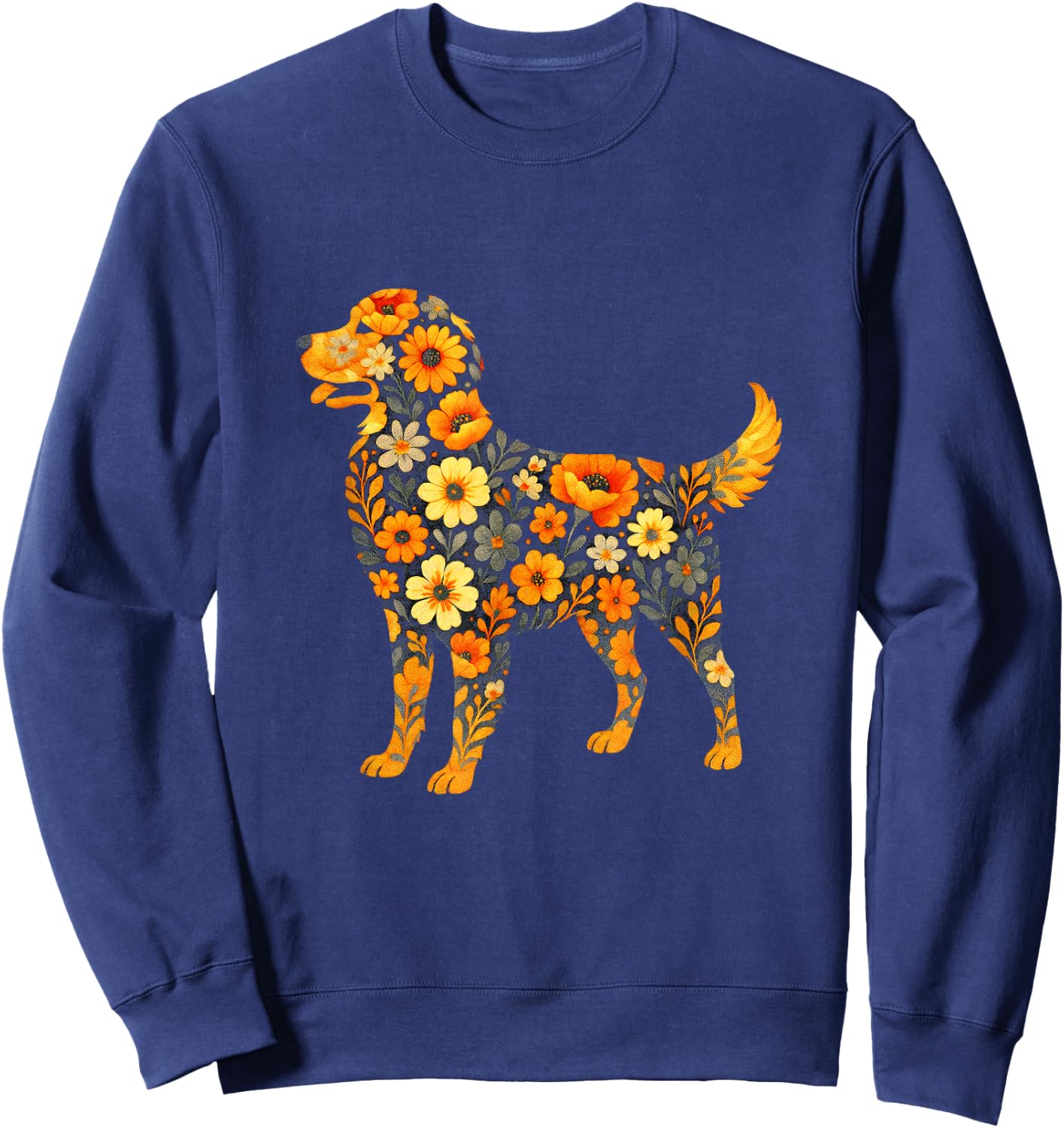 Wildflower Golden Retriever - Puppy Art Sweatshirt - Sweatshirt | Navy