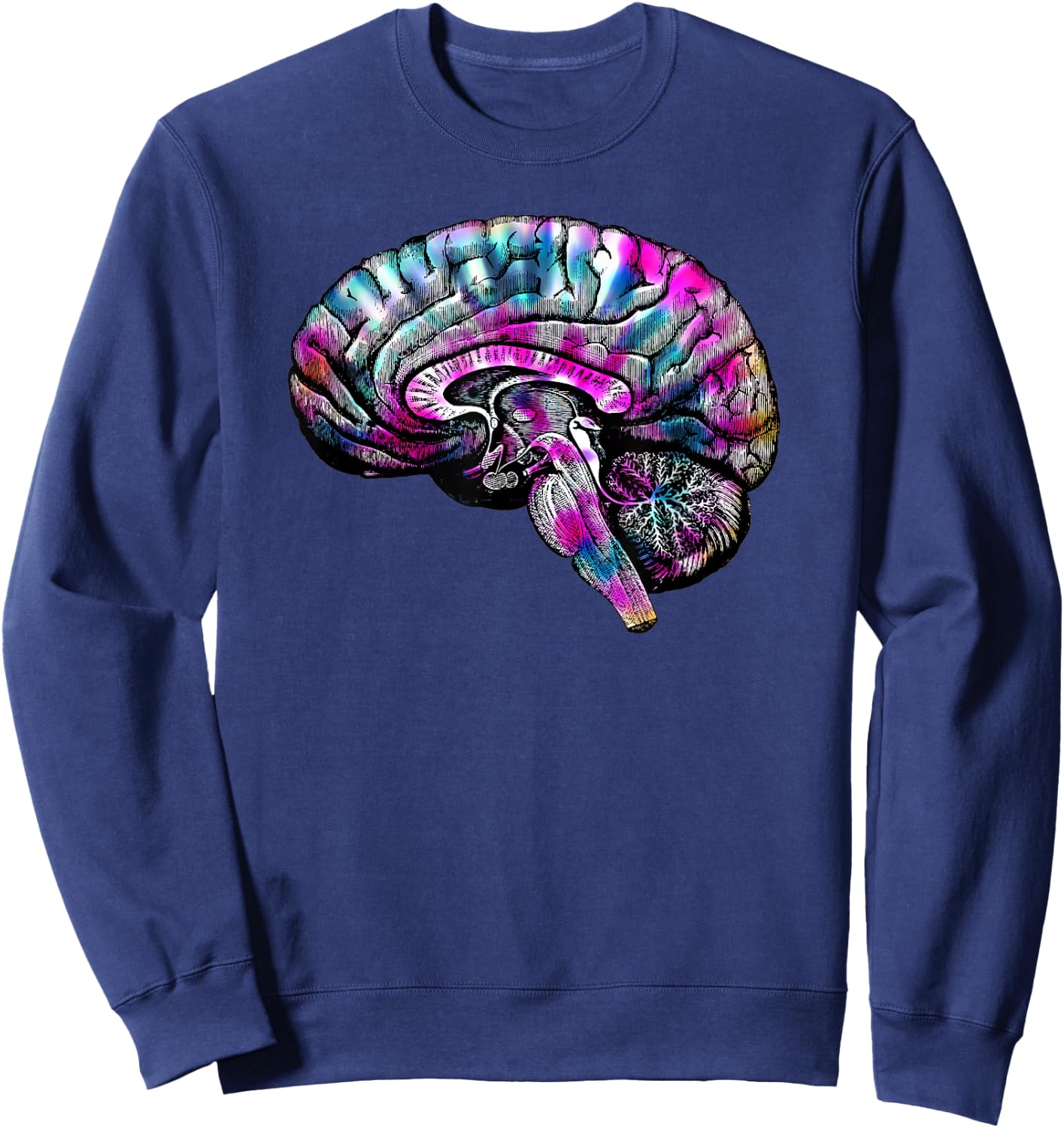 Psychedelic Art Creative Tie Dye Human Brain Retro Women Men Sweatshirt - Sweatshirt | Navy