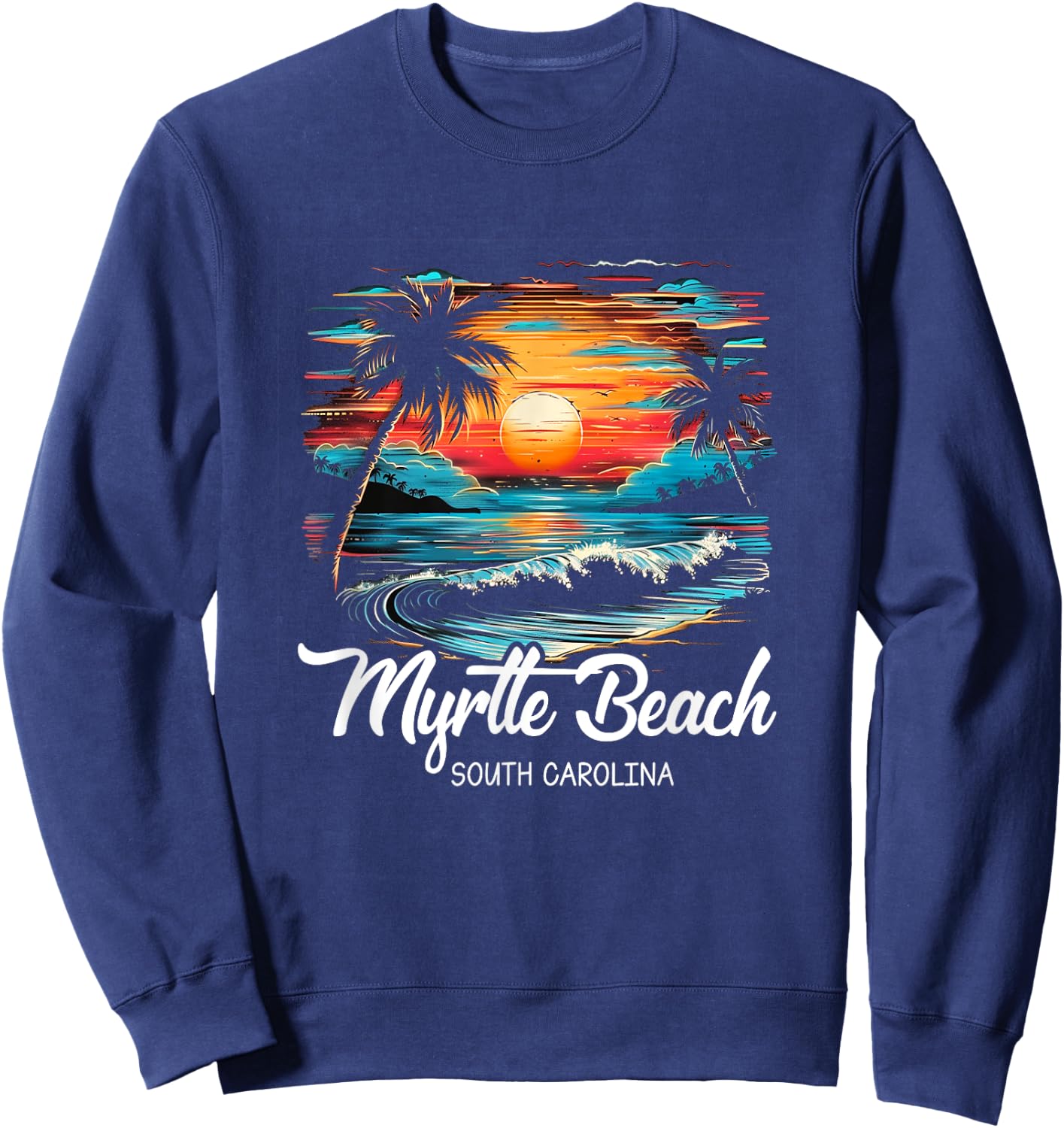 Family Vacation Retro Sunset South Carolina Myrtle Beach Sweatshirt - Sweatshirt | Navy