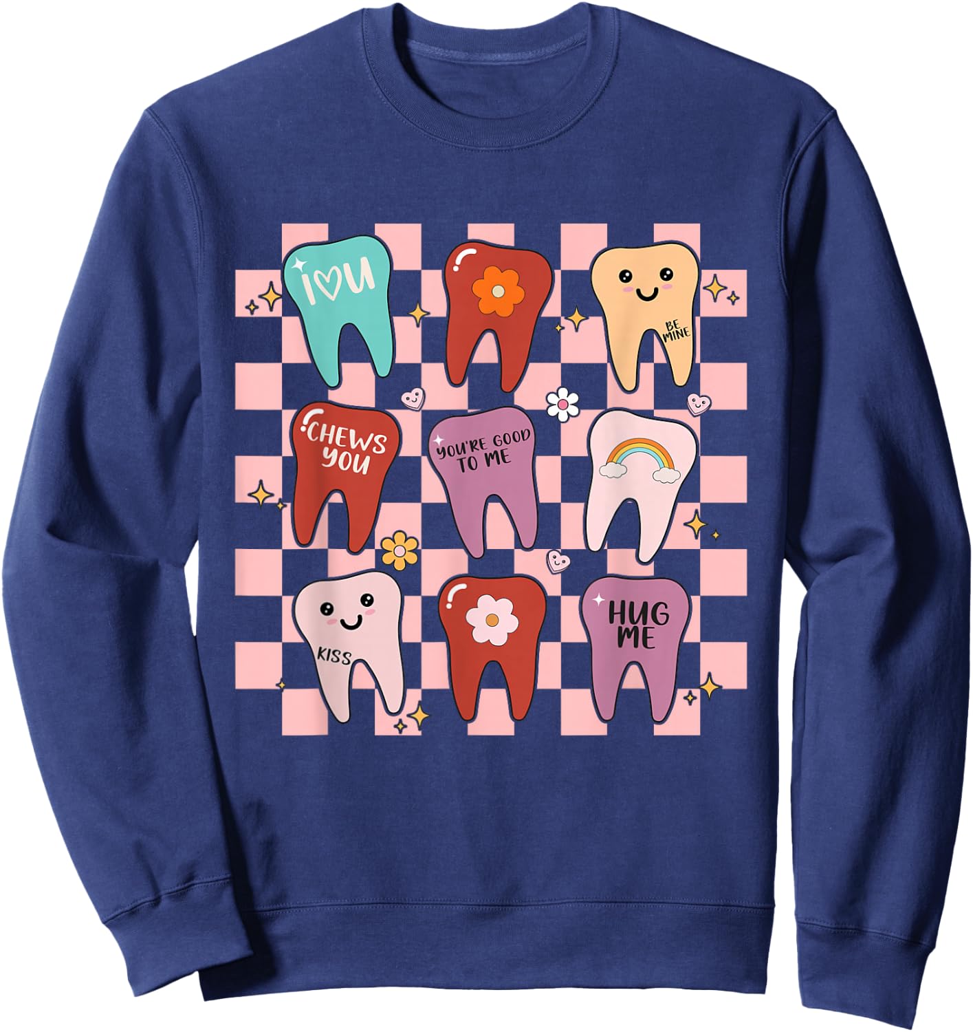 Dental Valentines Cute Teeth Hugging Heart Dentist Sweatshirt - Sweatshirt | Navy