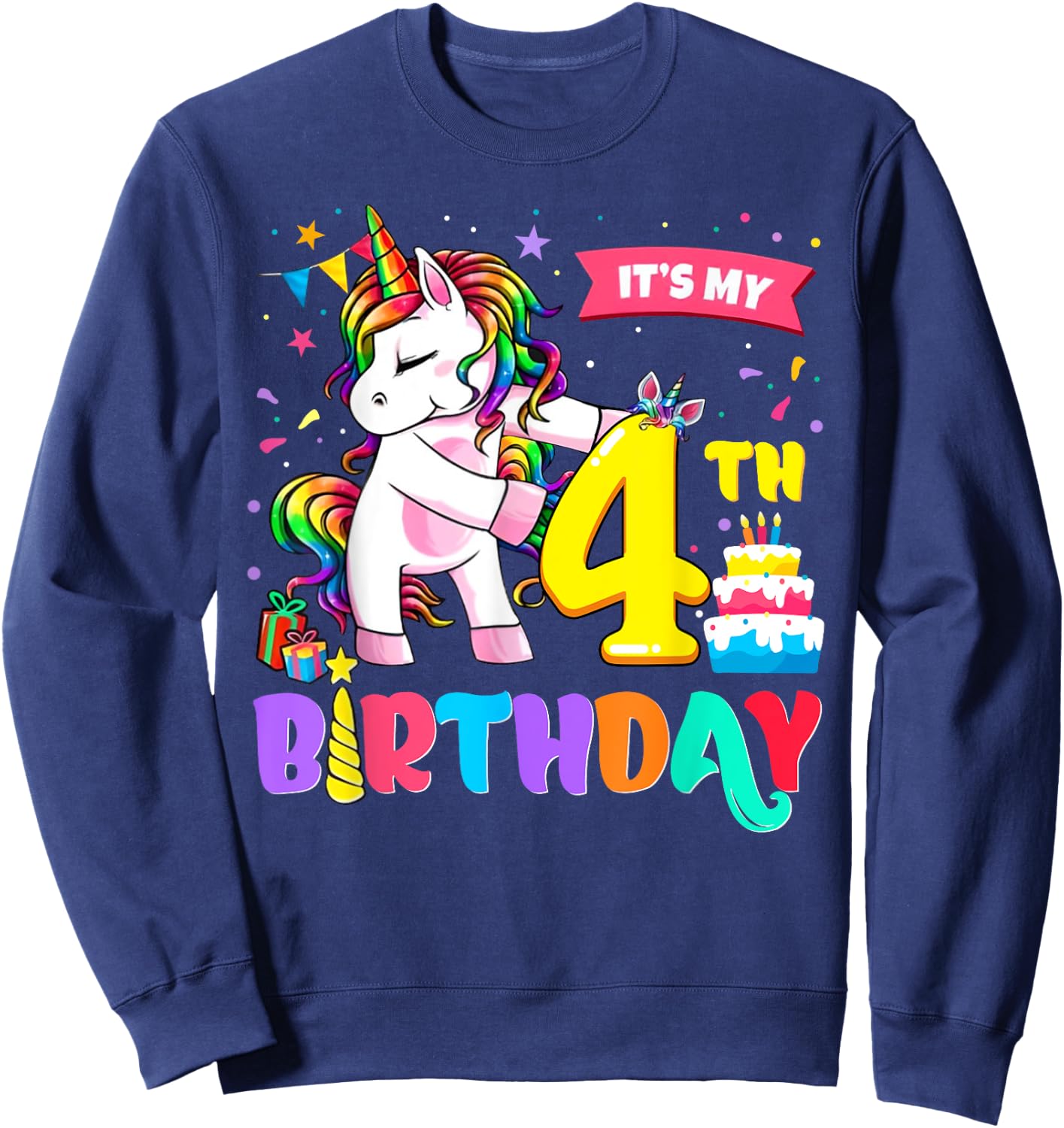 It's My 4th Birthday Shirt Cute Unicorn 4 Year Old Bday Girl Sweatshirt - Sweatshirt | Navy